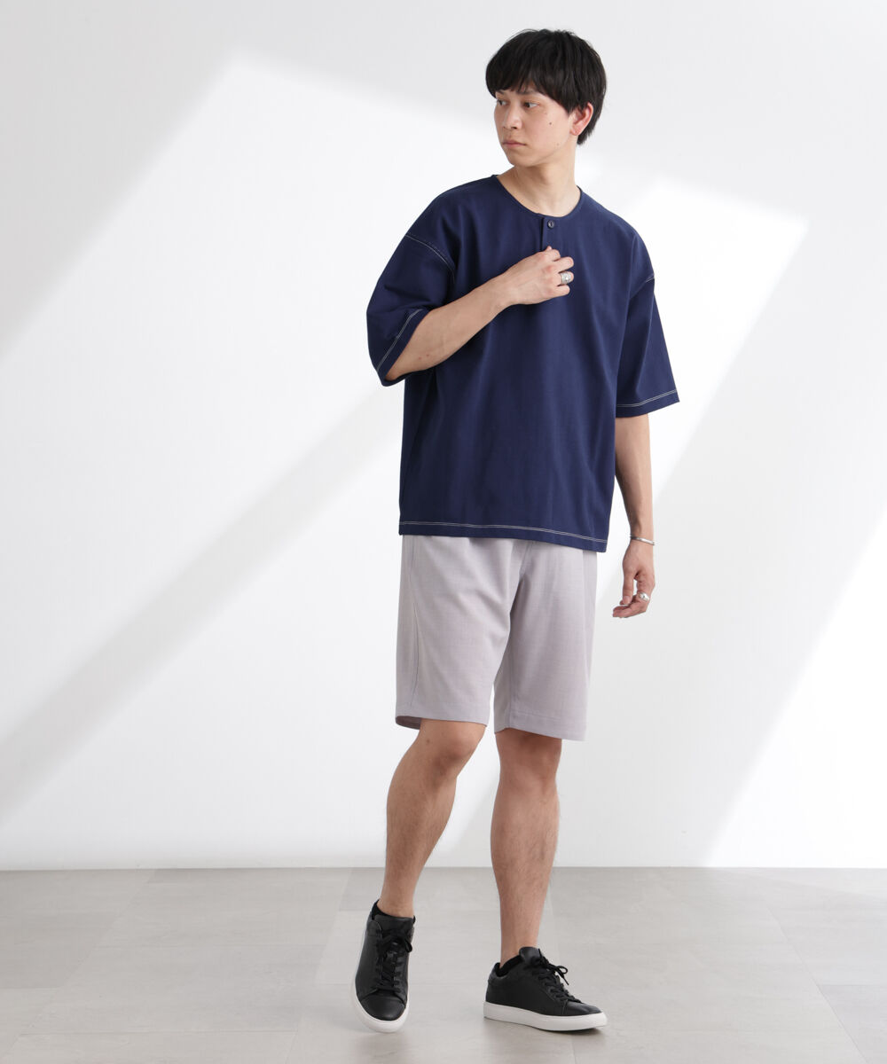 nano･universe「ヘビーオンスワイドヘンリーネックTシャツ 半袖」|Tシャツ・カットソー|