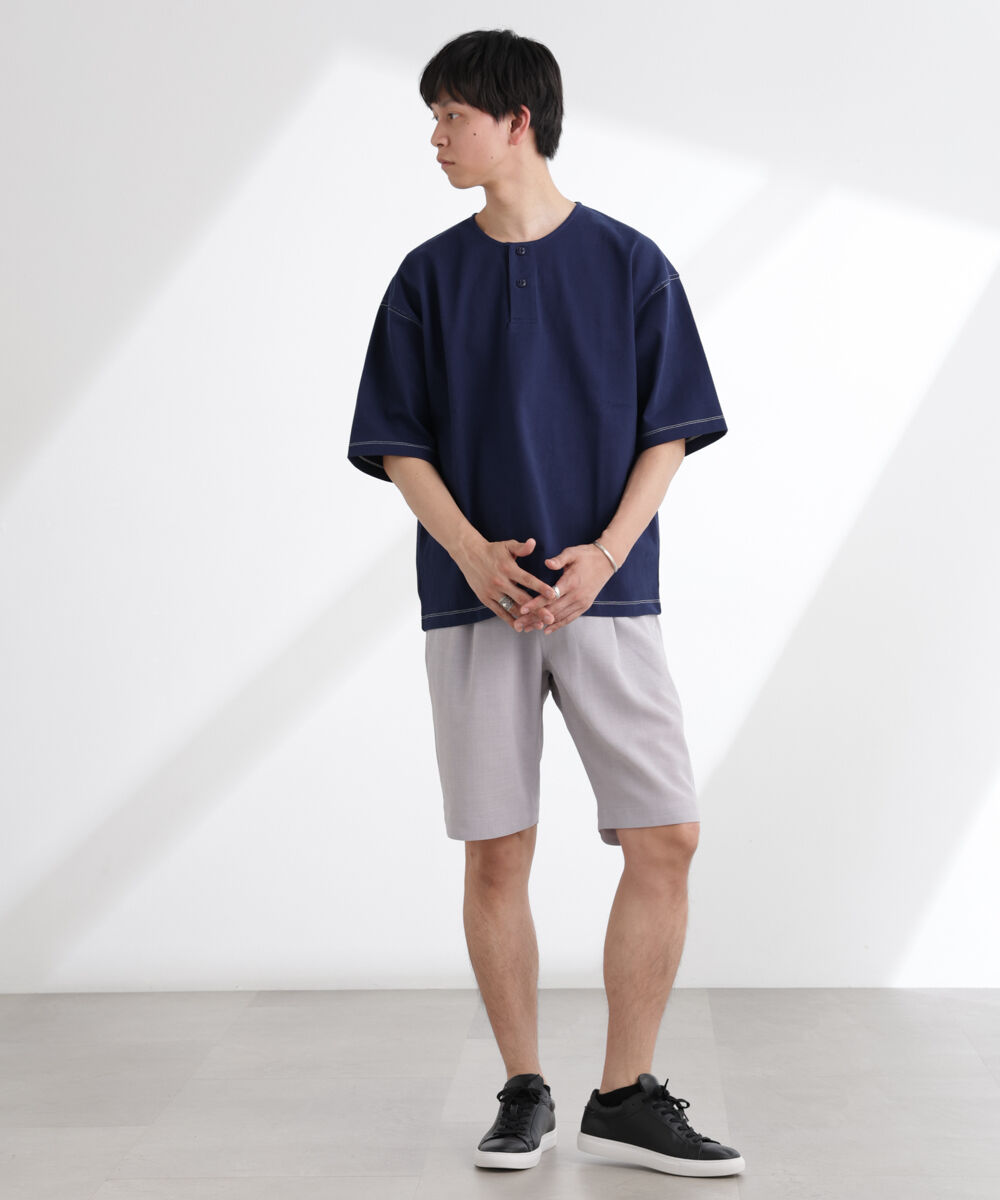 nano･universe「ヘビーオンスワイドヘンリーネックTシャツ 半袖」|Tシャツ・カットソー|