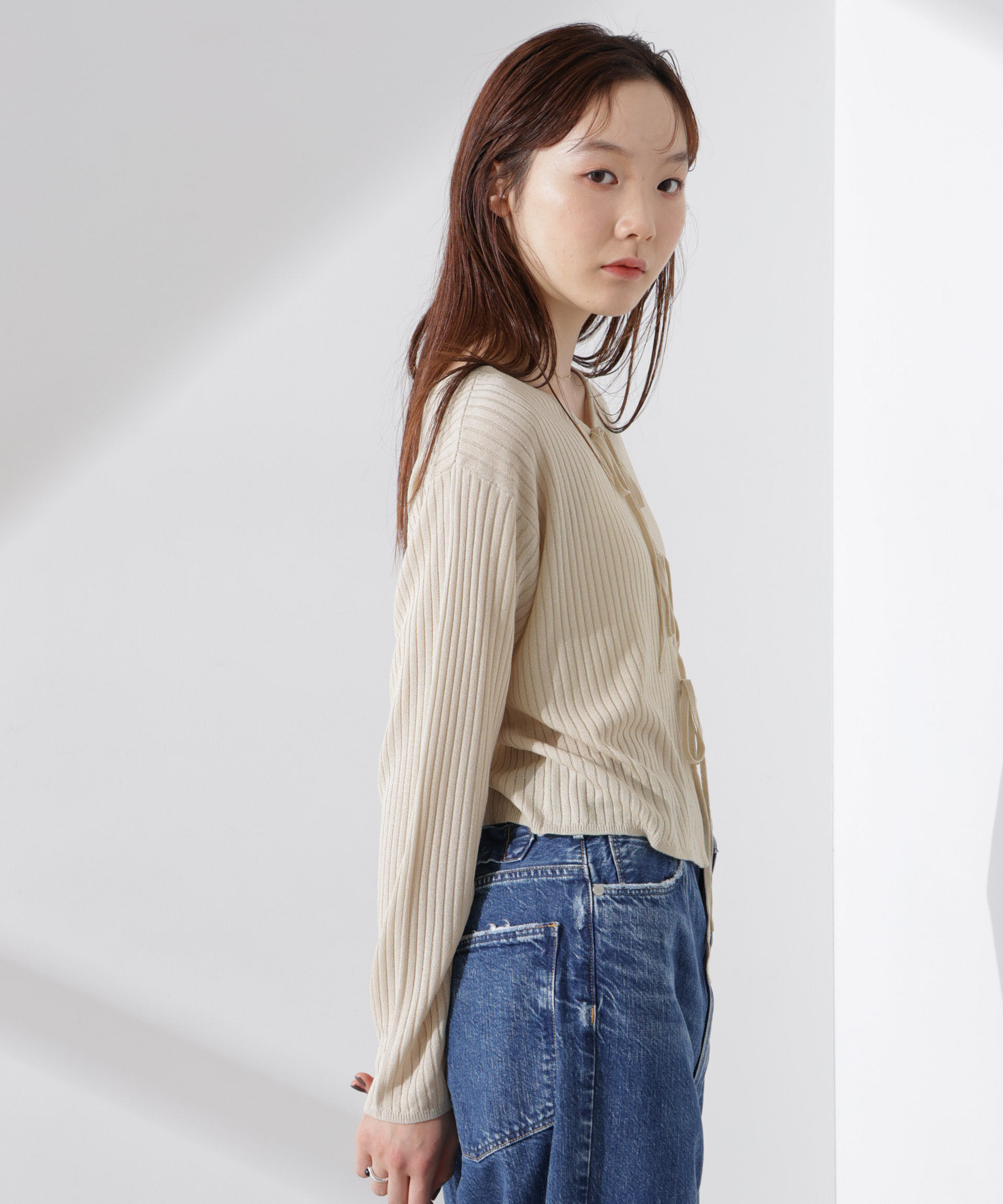 nano･universe「前後2wayリボン開きカーディガン」|ニット・セーター|