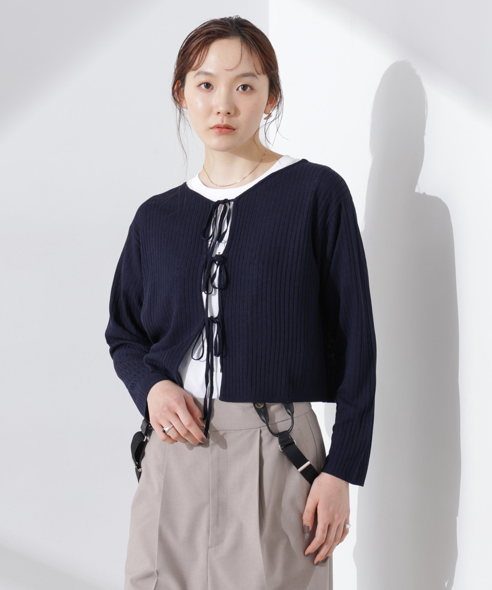 nano･universe「前後2wayリボン開きカーディガン」|ニット・セーター|D.ネイビー1