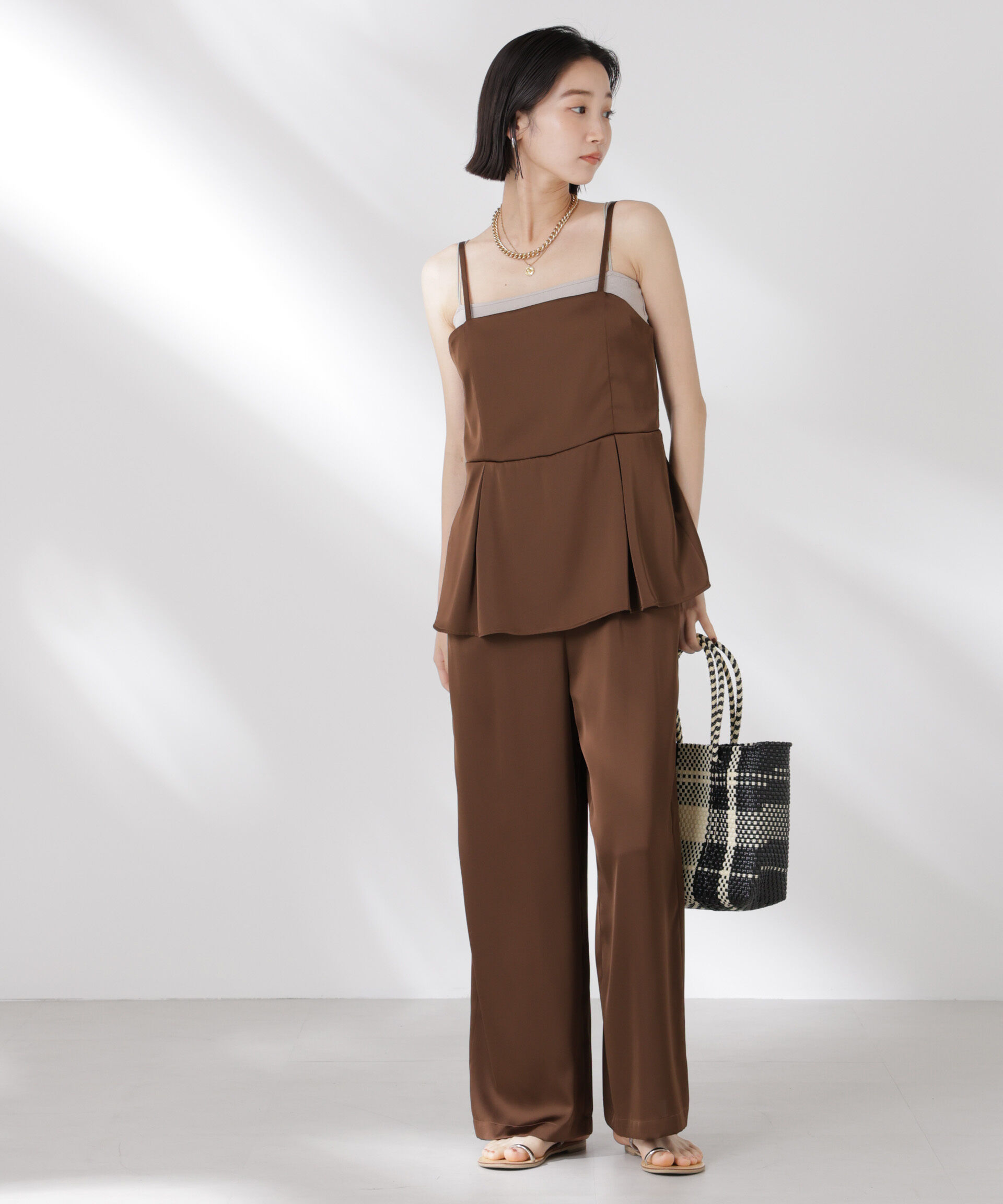 nano･universe「ペムラムディティールサテンキャミソールオールインワン」|ワンピース|