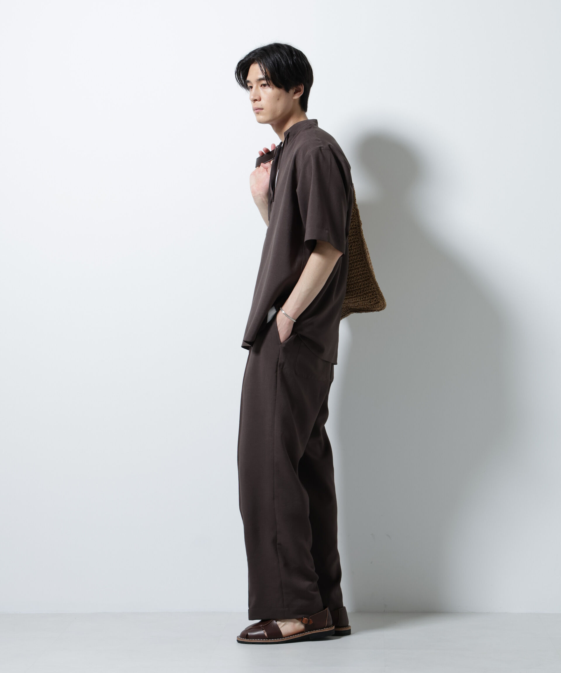 nano･universe「メランジドライイージーテーパードパンツ（セットアップ可）」|チノ|