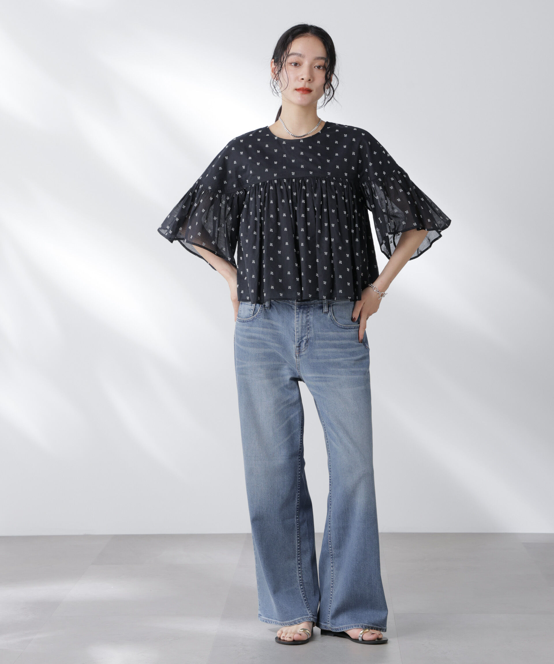 nano･universe「made in india コットンフロッキーフラワーブラウス」|シャツ・ブラウス|