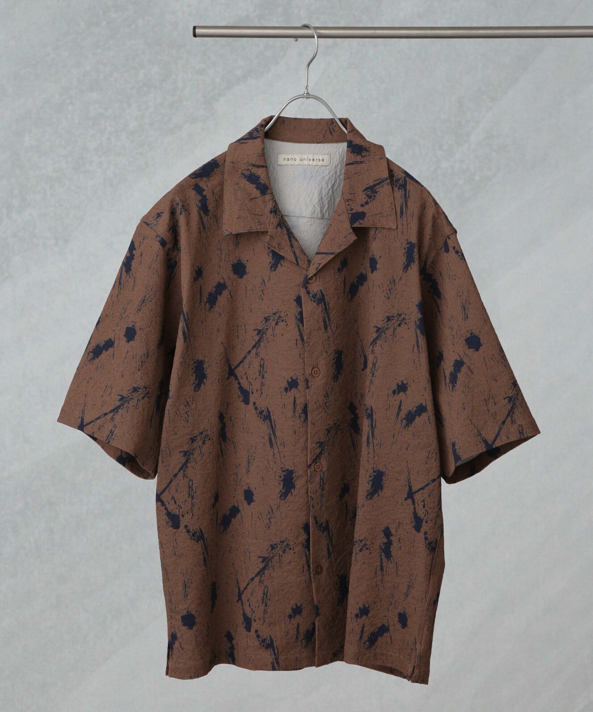 nano･universe「ランダムサッカープリントシャツ 半袖」|シャツ・ブラウス|ブラウン