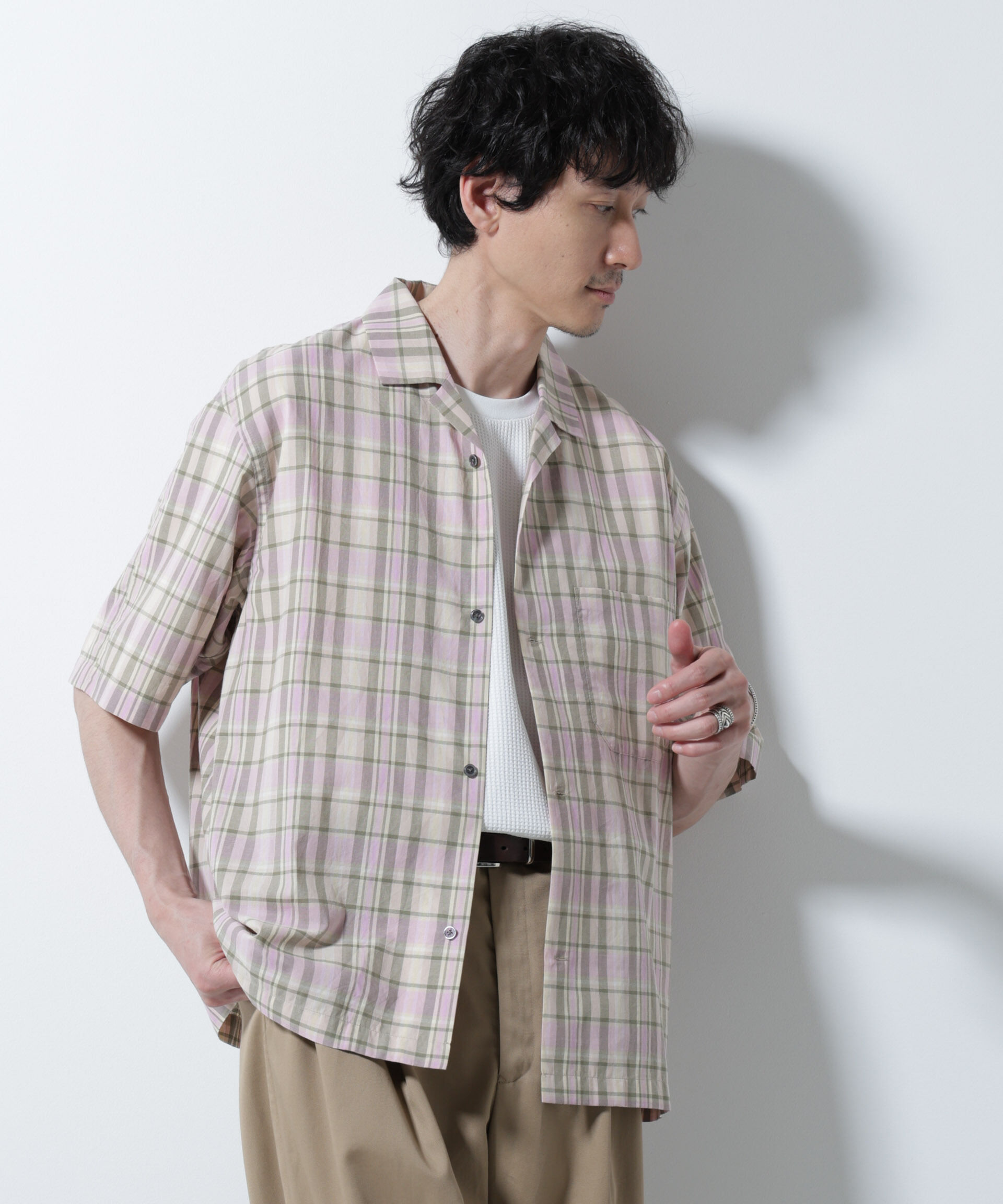 nano･universe「Fabric by INDIA オールドライクマドラスチェックシャツ 半袖」|シャツ・ブラウス|イエロー