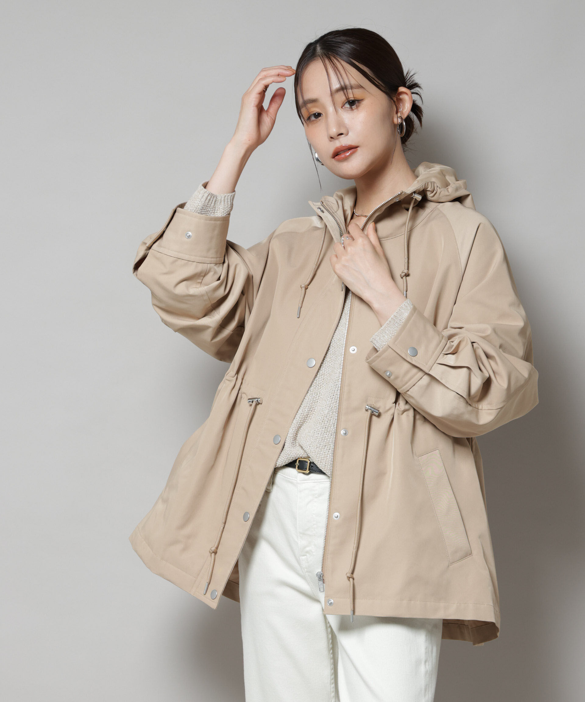 nano･universe「撥水加工フードブルゾン」|ブルゾン・スタジャン|ベージュ