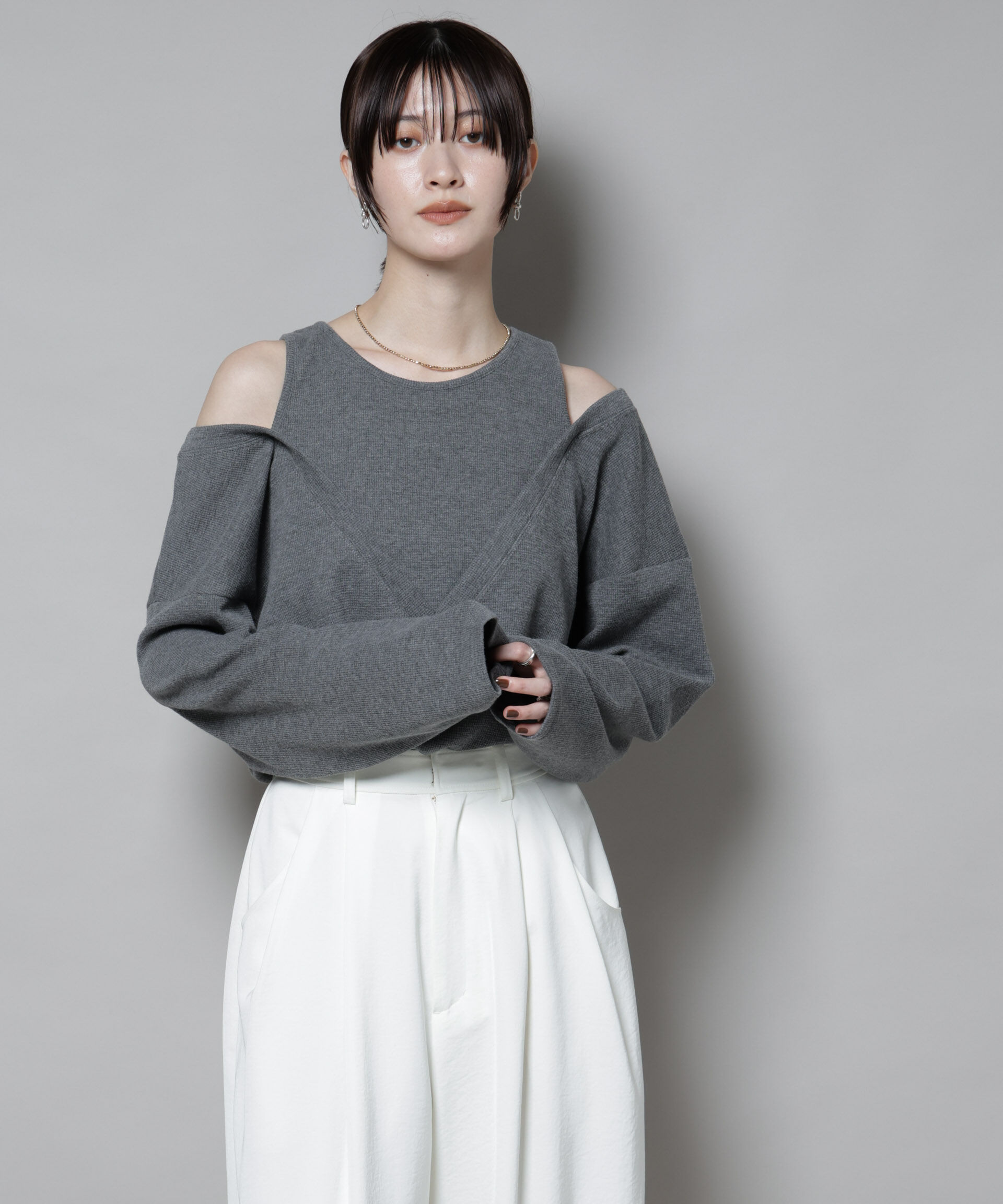 nano･universe「フェイクレイヤードワッフルカットトップス」|Tシャツ・カットソー|