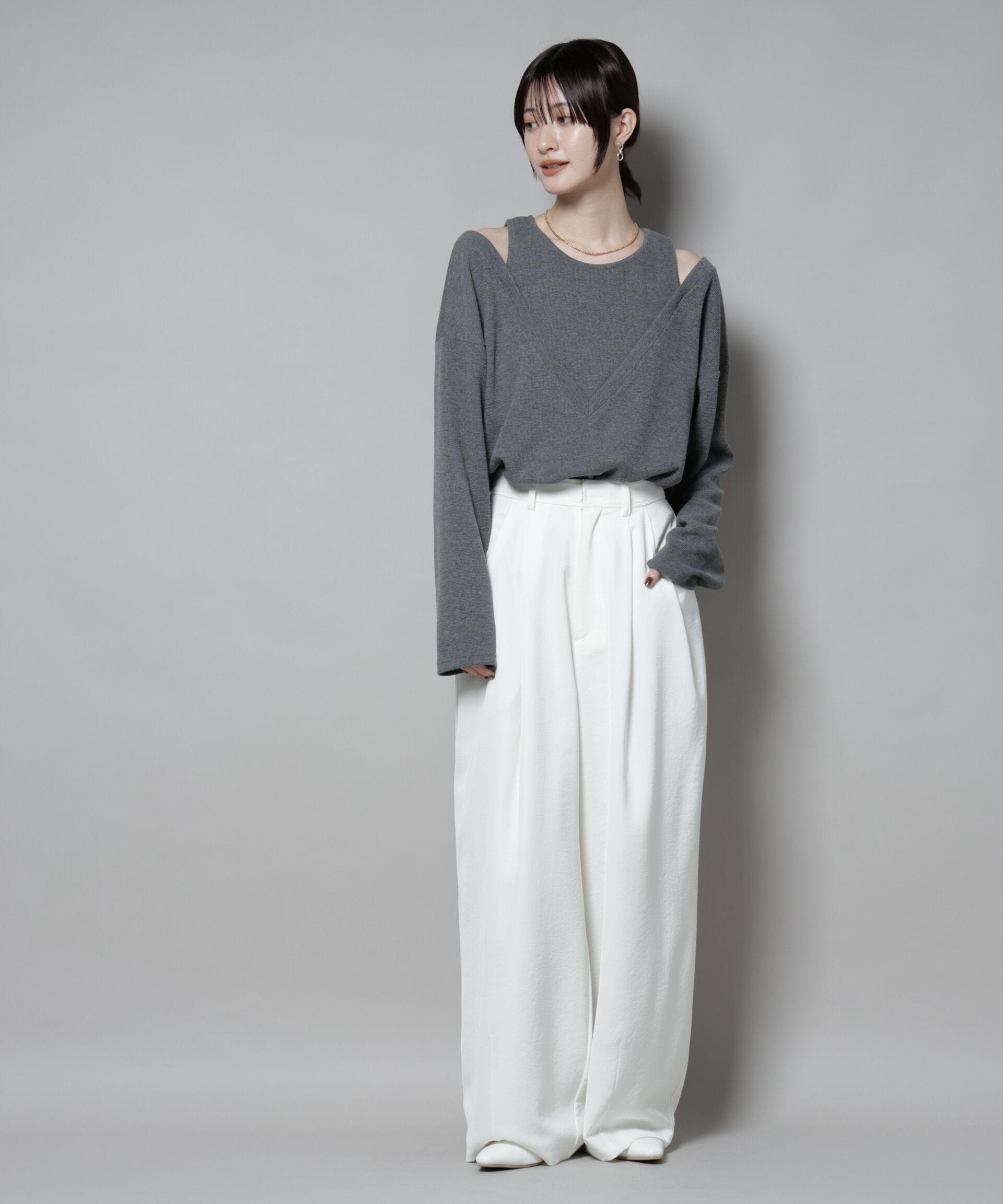 nano･universe「フェイクレイヤードワッフルカットトップス」|Tシャツ・カットソー|