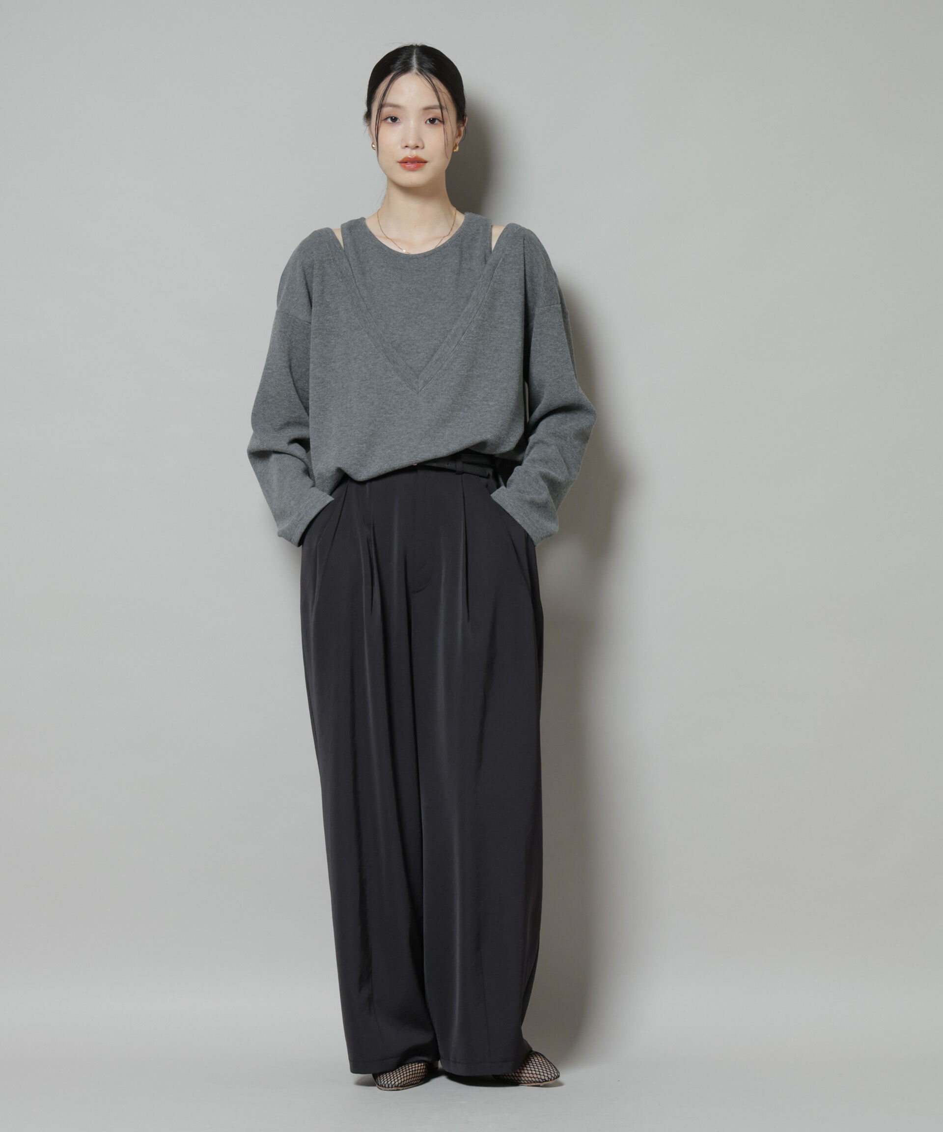 nano･universe「フェイクレイヤードワッフルカットトップス」|Tシャツ・カットソー|