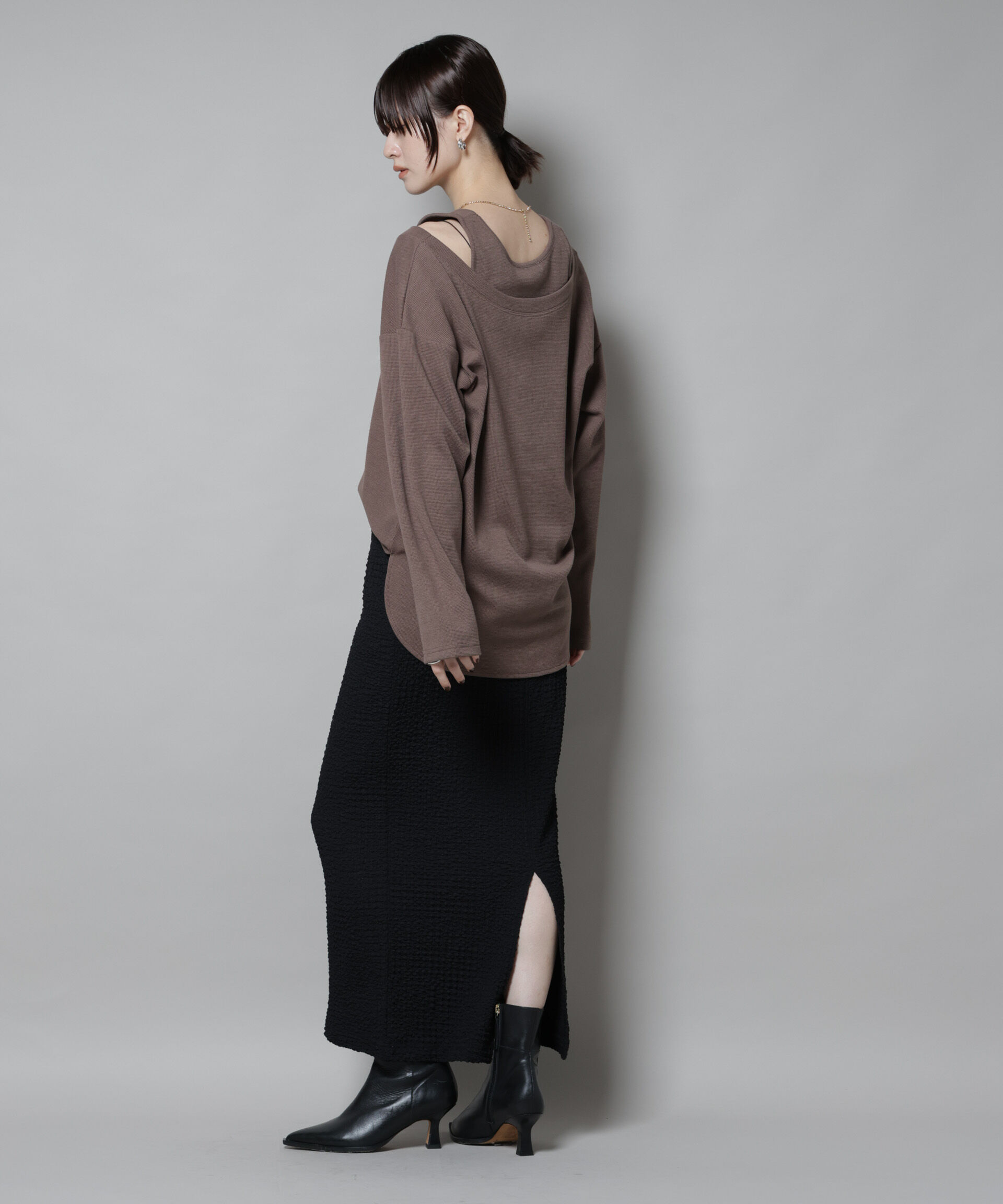 nano･universe「フェイクレイヤードワッフルカットトップス」|Tシャツ・カットソー|