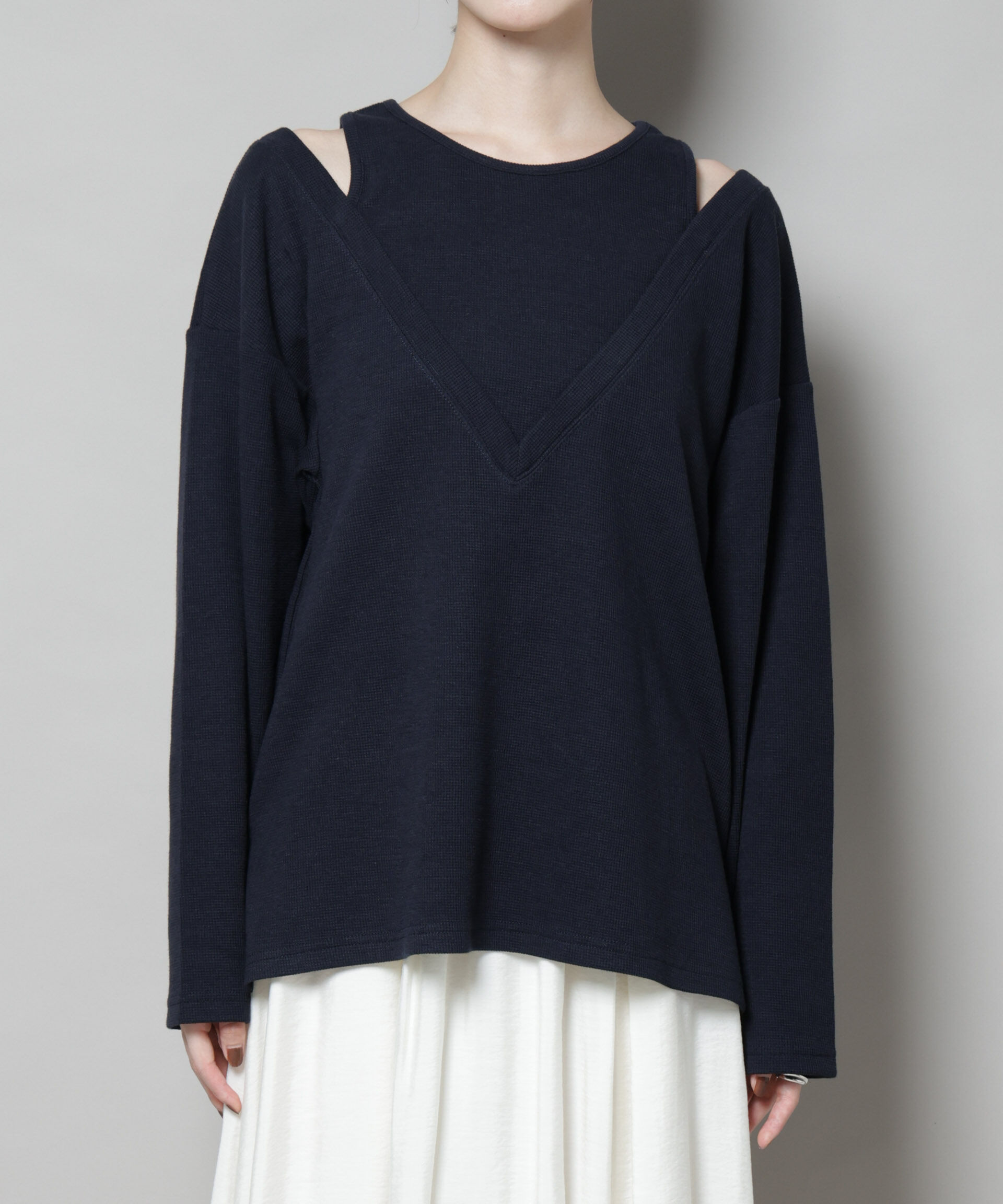 nano･universe「フェイクレイヤードワッフルカットトップス」|Tシャツ・カットソー|