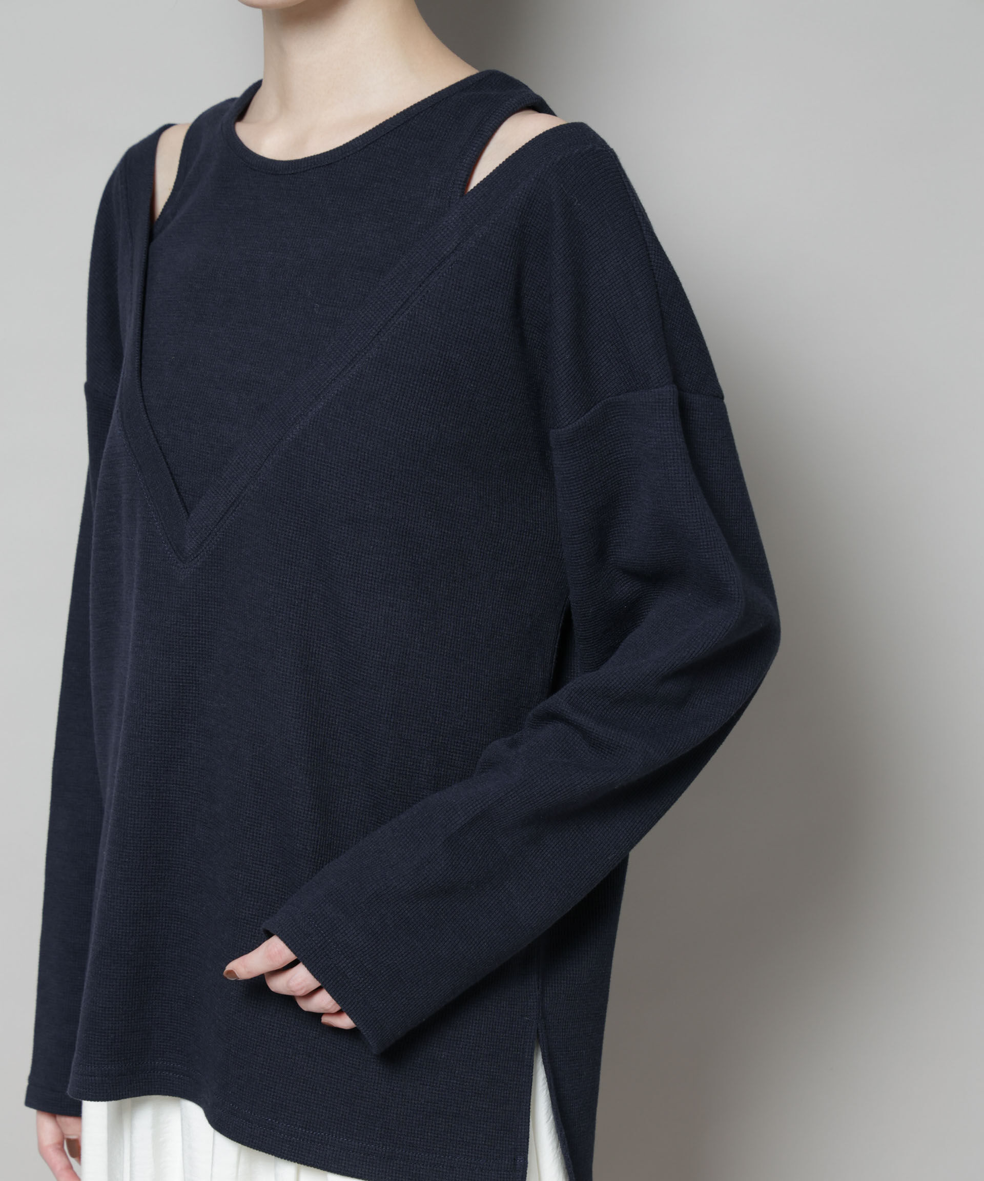 nano･universe「フェイクレイヤードワッフルカットトップス」|Tシャツ・カットソー|