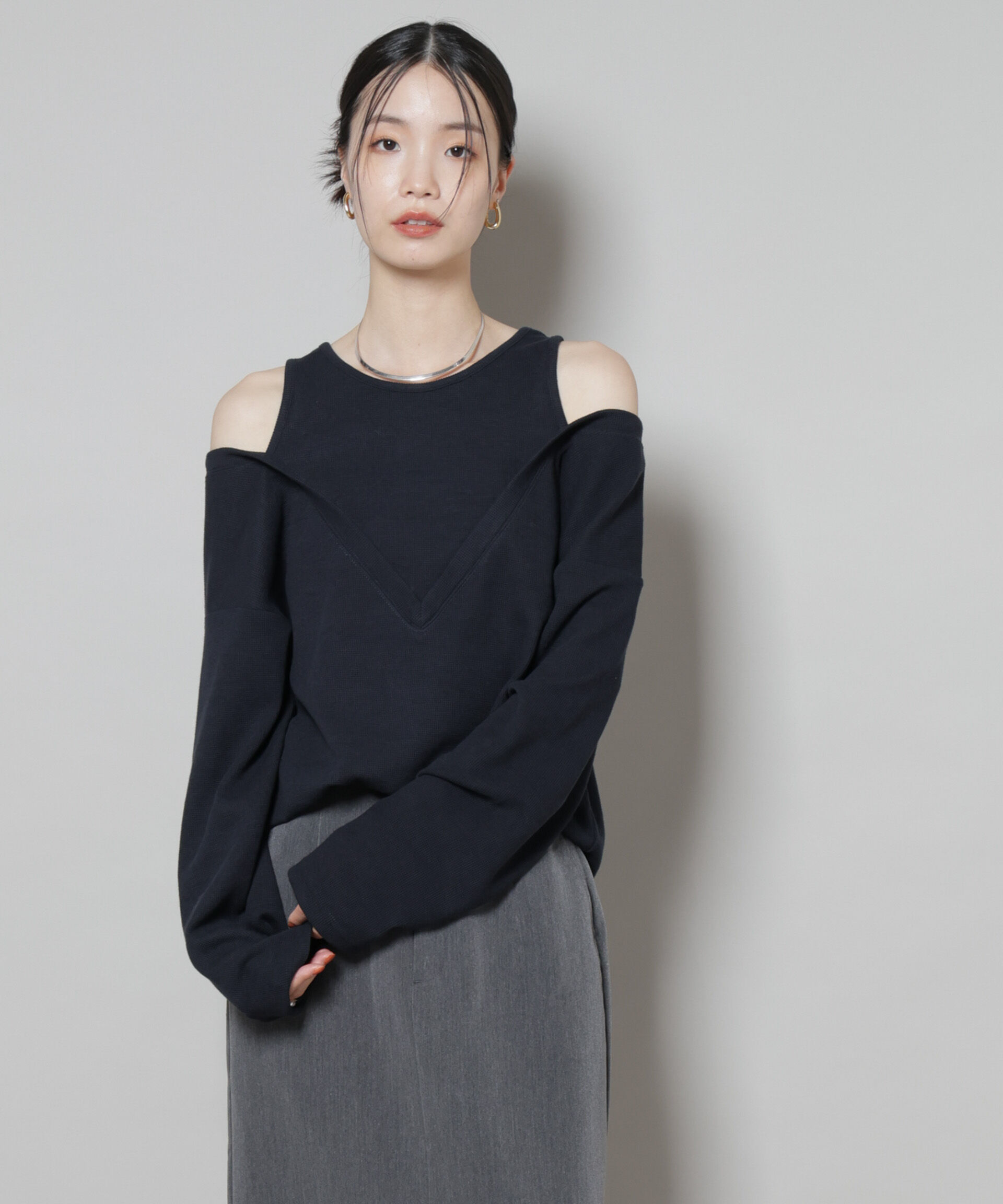 nano･universe「フェイクレイヤードワッフルカットトップス」|Tシャツ・カットソー|