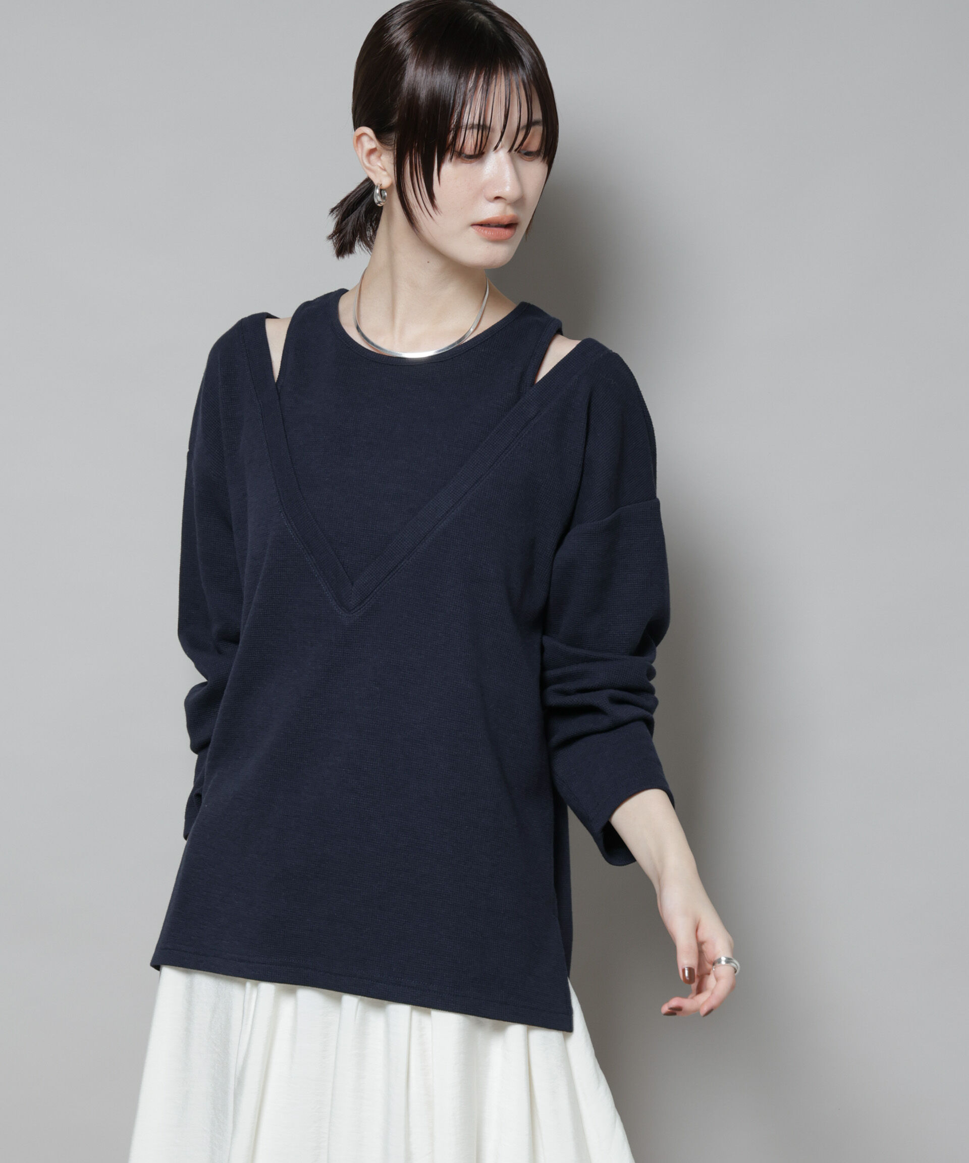 nano･universe「フェイクレイヤードワッフルカットトップス」|Tシャツ・カットソー|