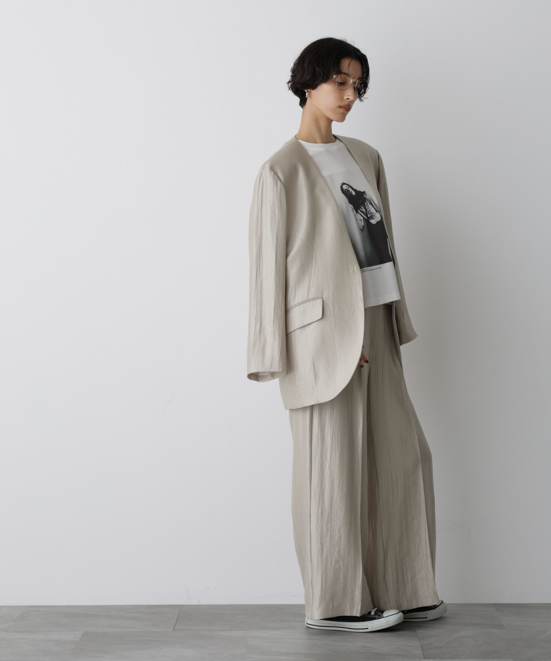 nano･universe「「STEVELOUR」サテンタックワイドパンツ(セットアップ可)」|チノ|