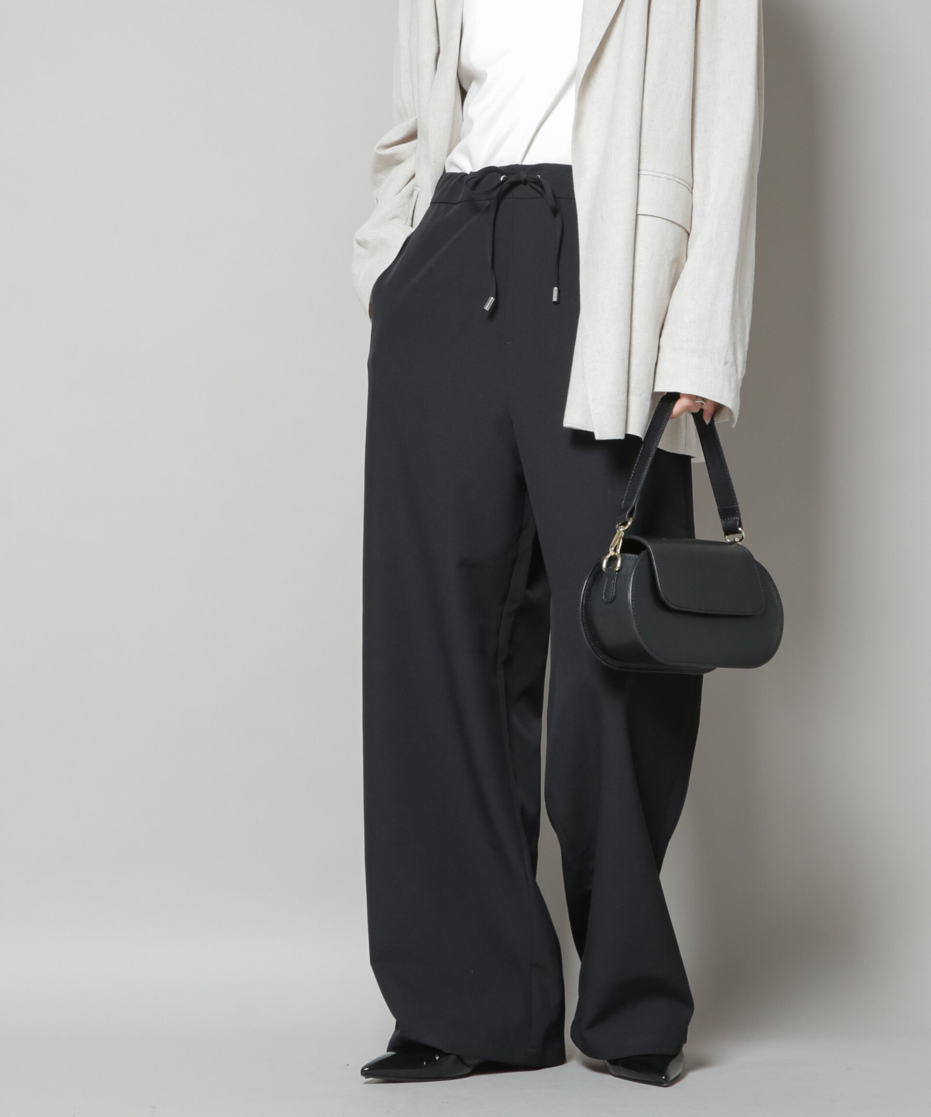 nano･universe「ウェストドロストワイドストレートパンツ」|チノ|