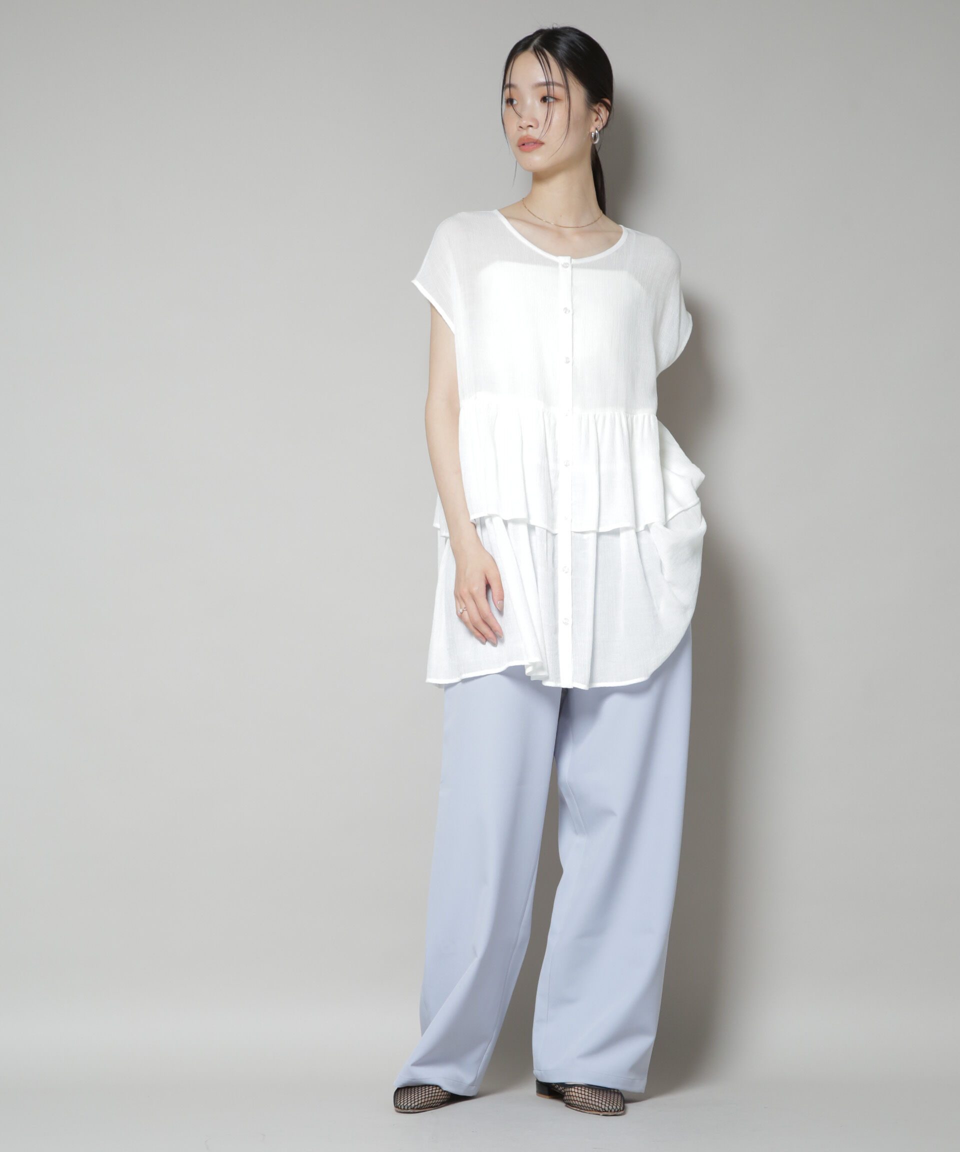 nano･universe「ウェストドロストワイドストレートパンツ」|チノ|