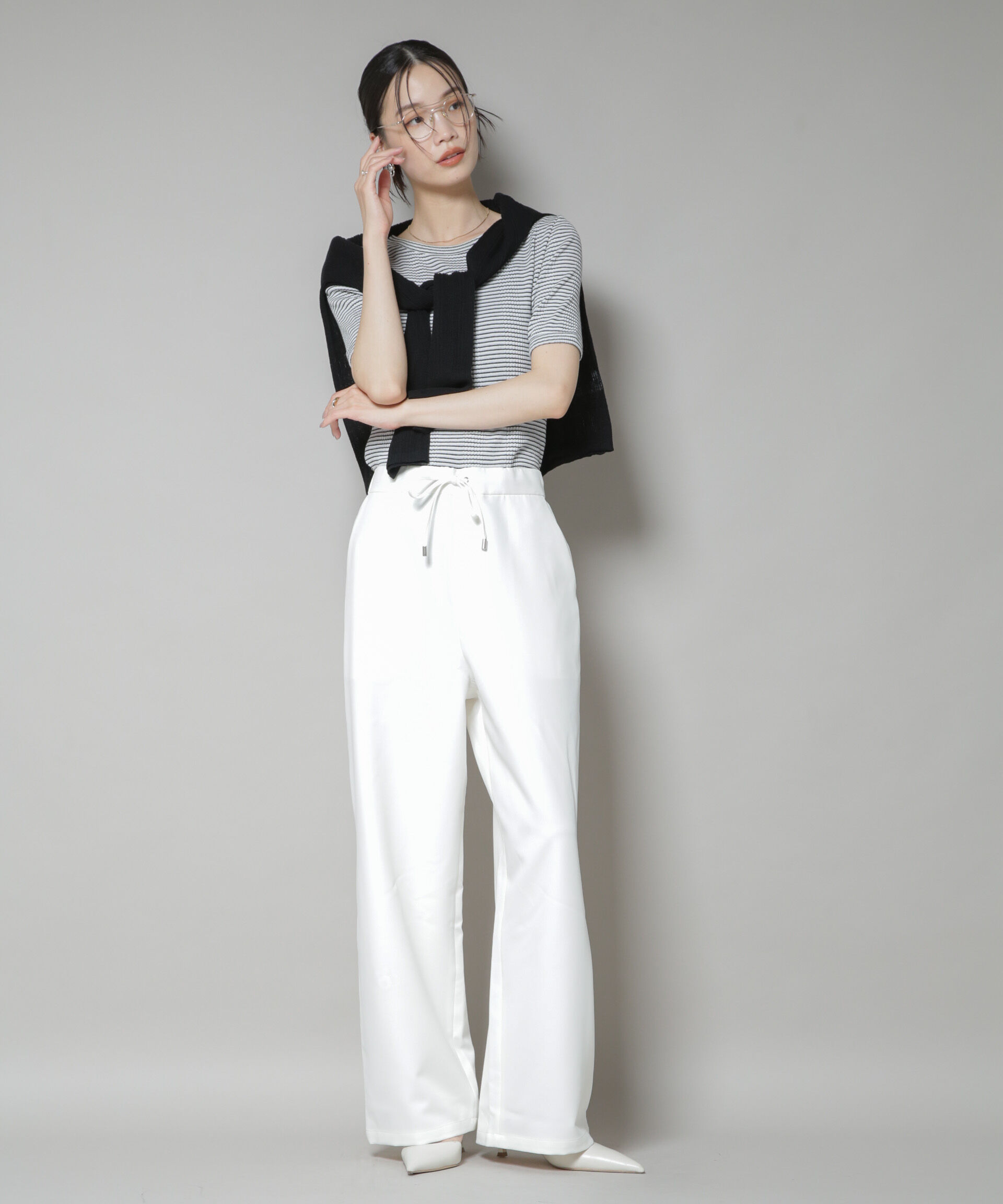 nano･universe「ウェストドロストワイドストレートパンツ」|チノ|