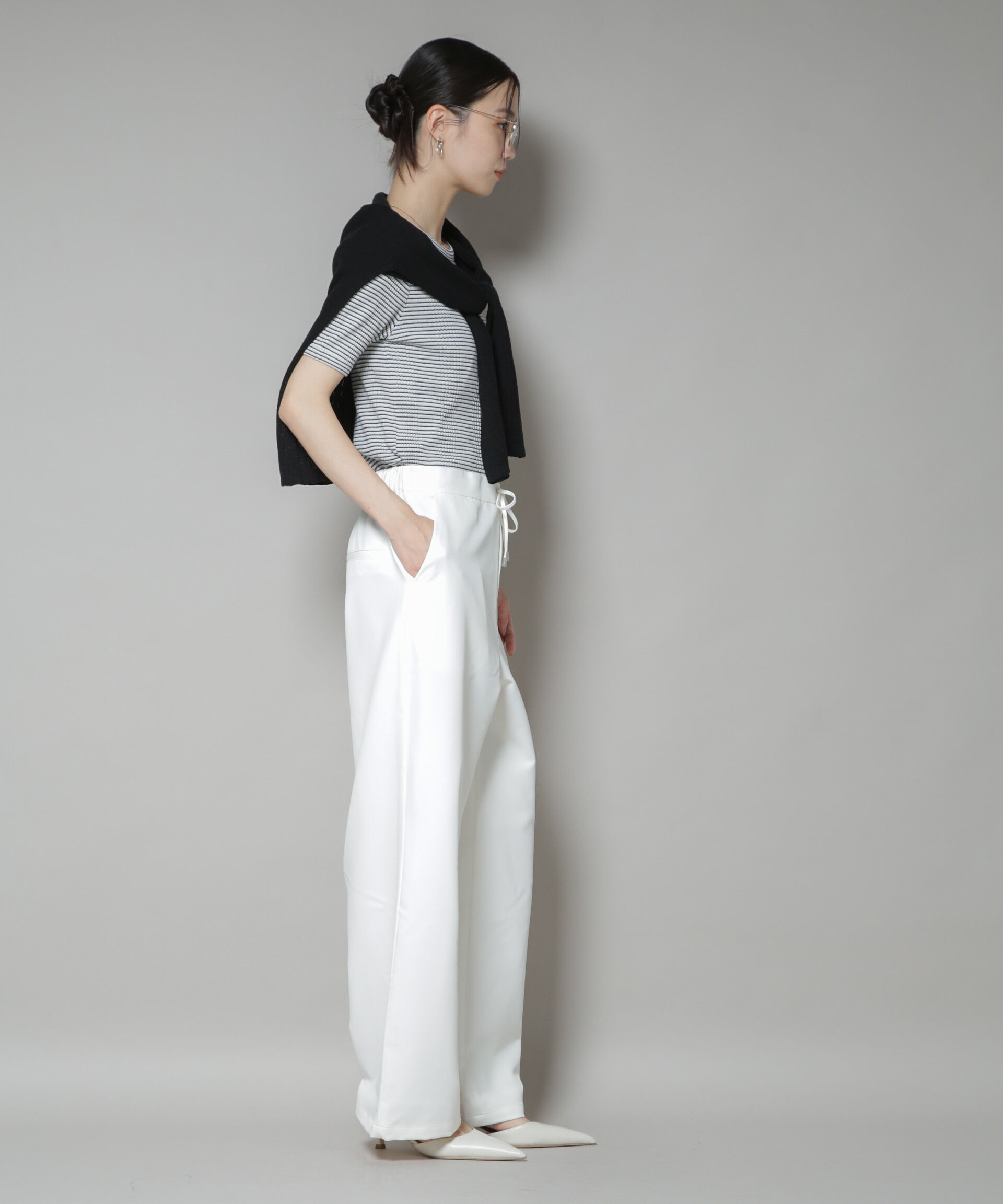 nano･universe「ウェストドロストワイドストレートパンツ」|チノ|