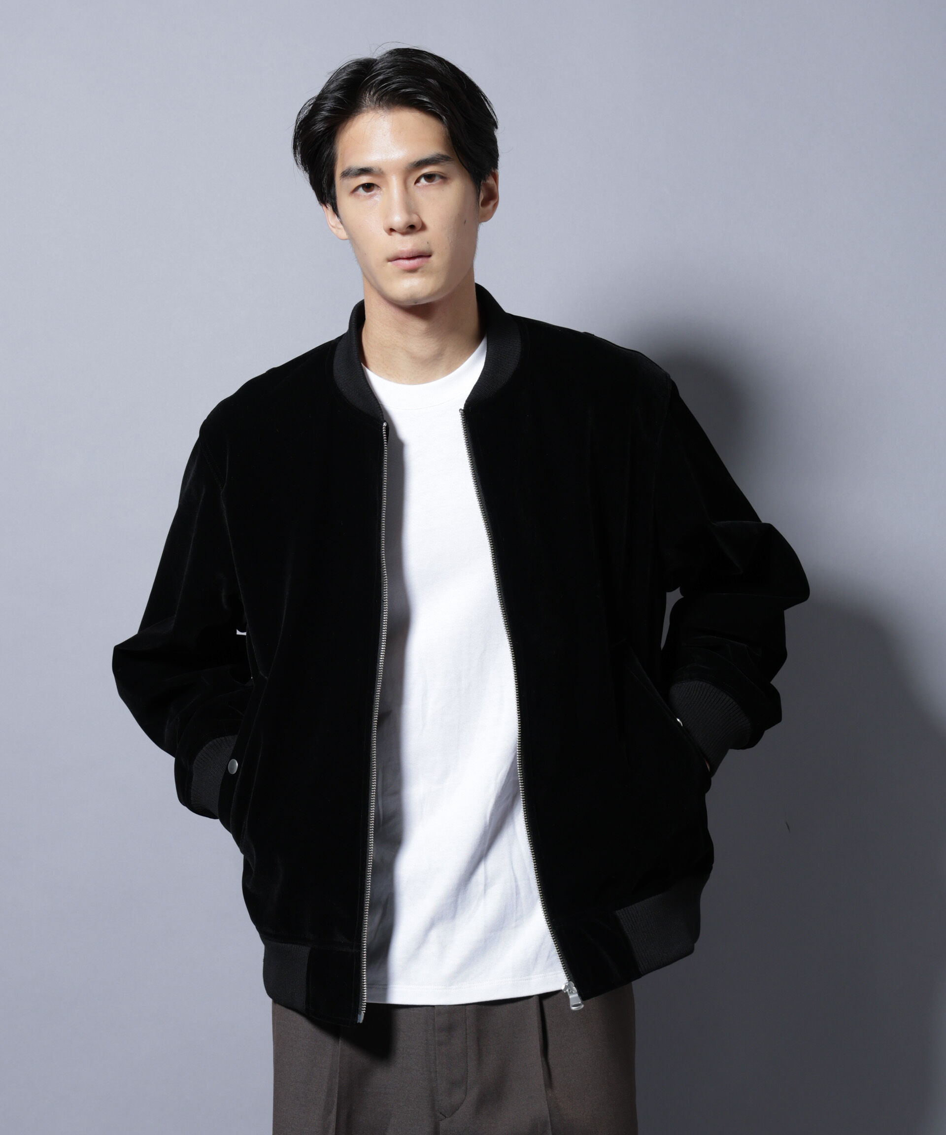 nano･universe「ベロア MA-1」|ブルゾン・スタジャン|ブラック