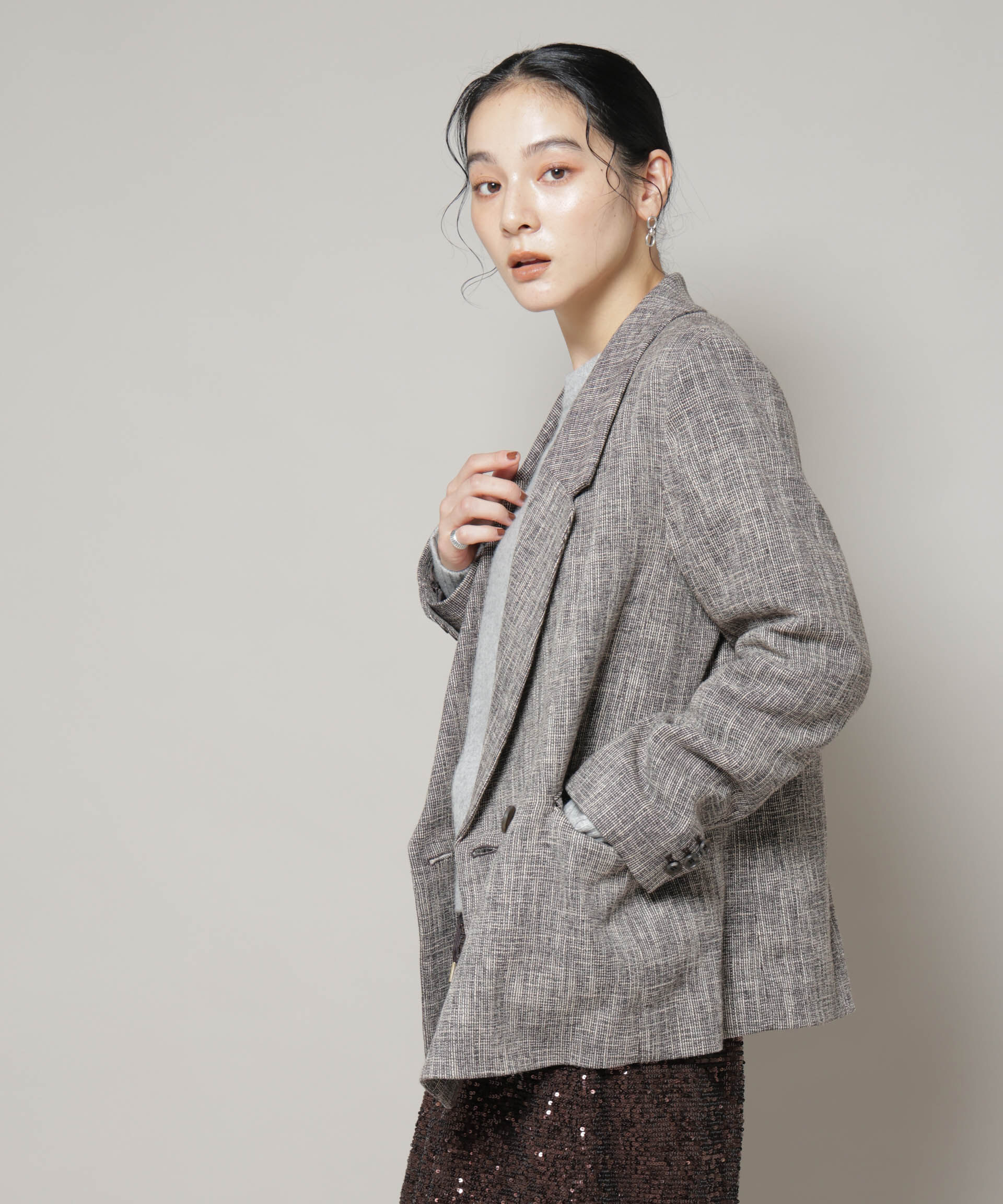 nano･universe「ツイードセミダブルジャケット(セットアップ可)」|テーラードジャケット|