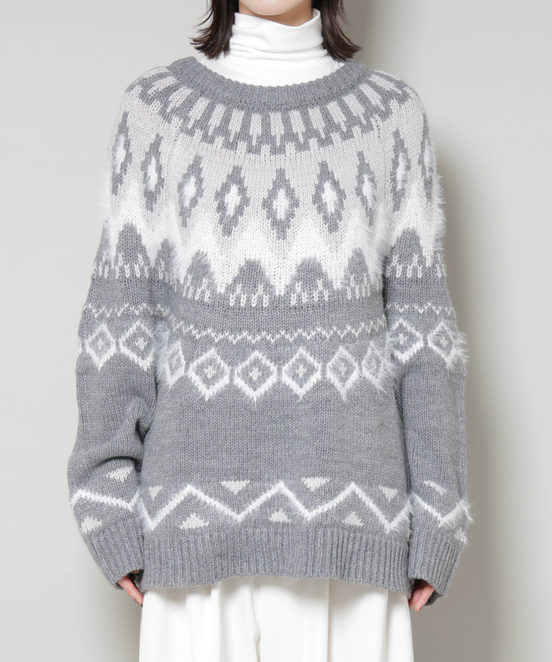 nano･universe「シャギーミックス求心柄ニットトップス」|ニット・セーター|