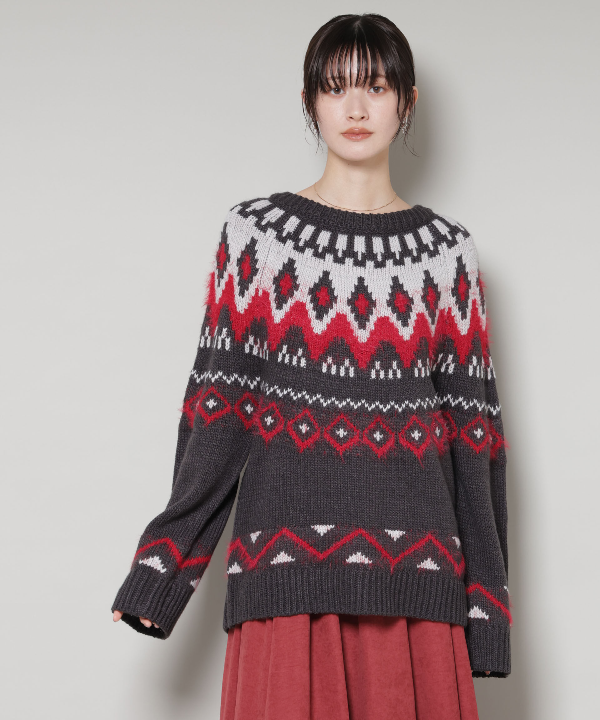 nano･universe「シャギーミックス求心柄ニットトップス」|ニット・セーター|