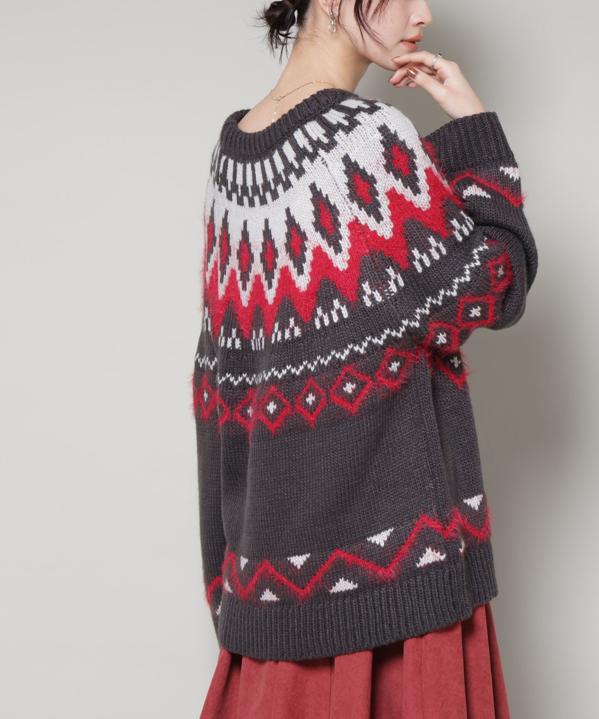 nano･universe「シャギーミックス求心柄ニットトップス」|ニット・セーター|