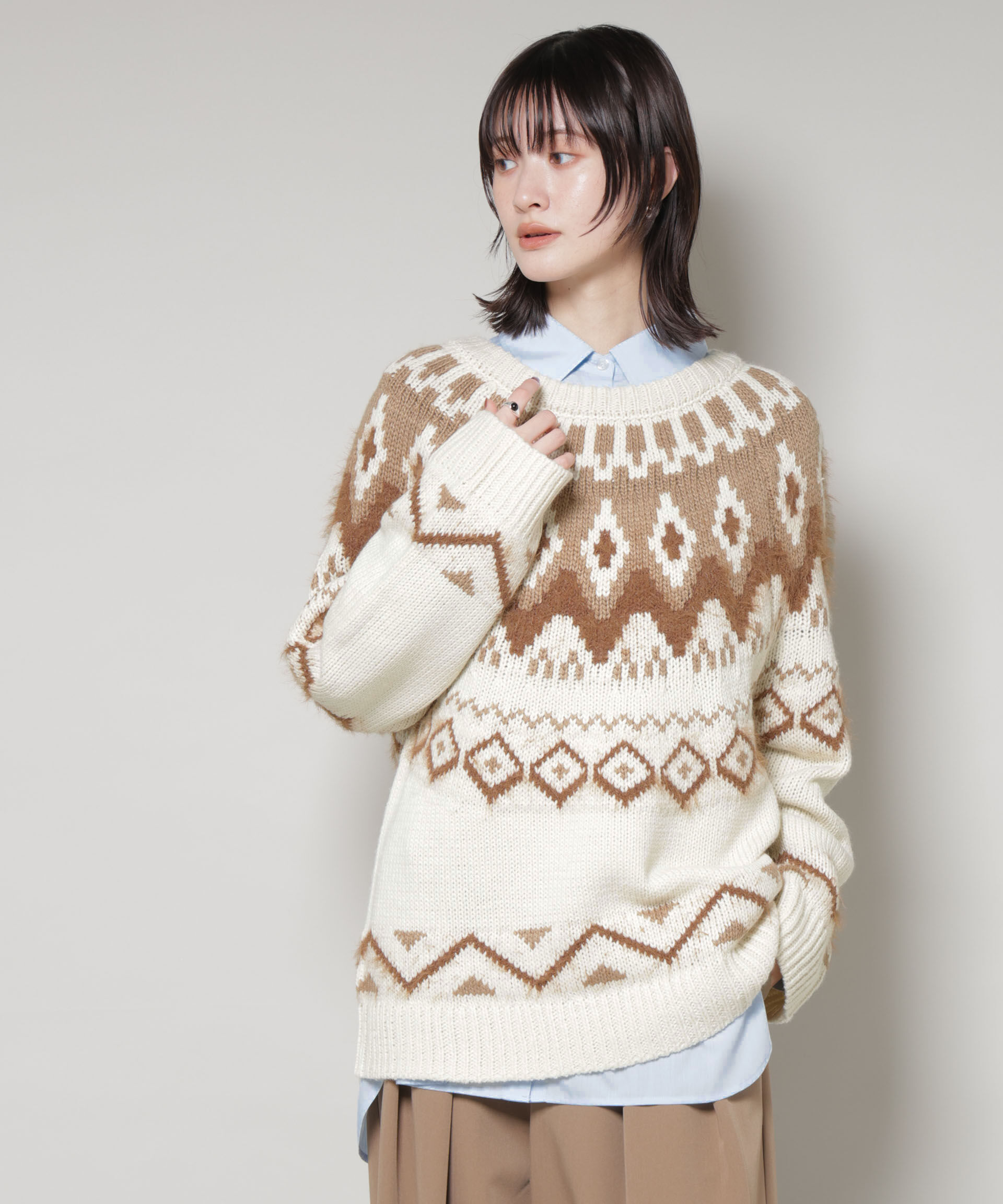 nano･universe「シャギーミックス求心柄ニットトップス」|ニット・セーター|アイボリー7