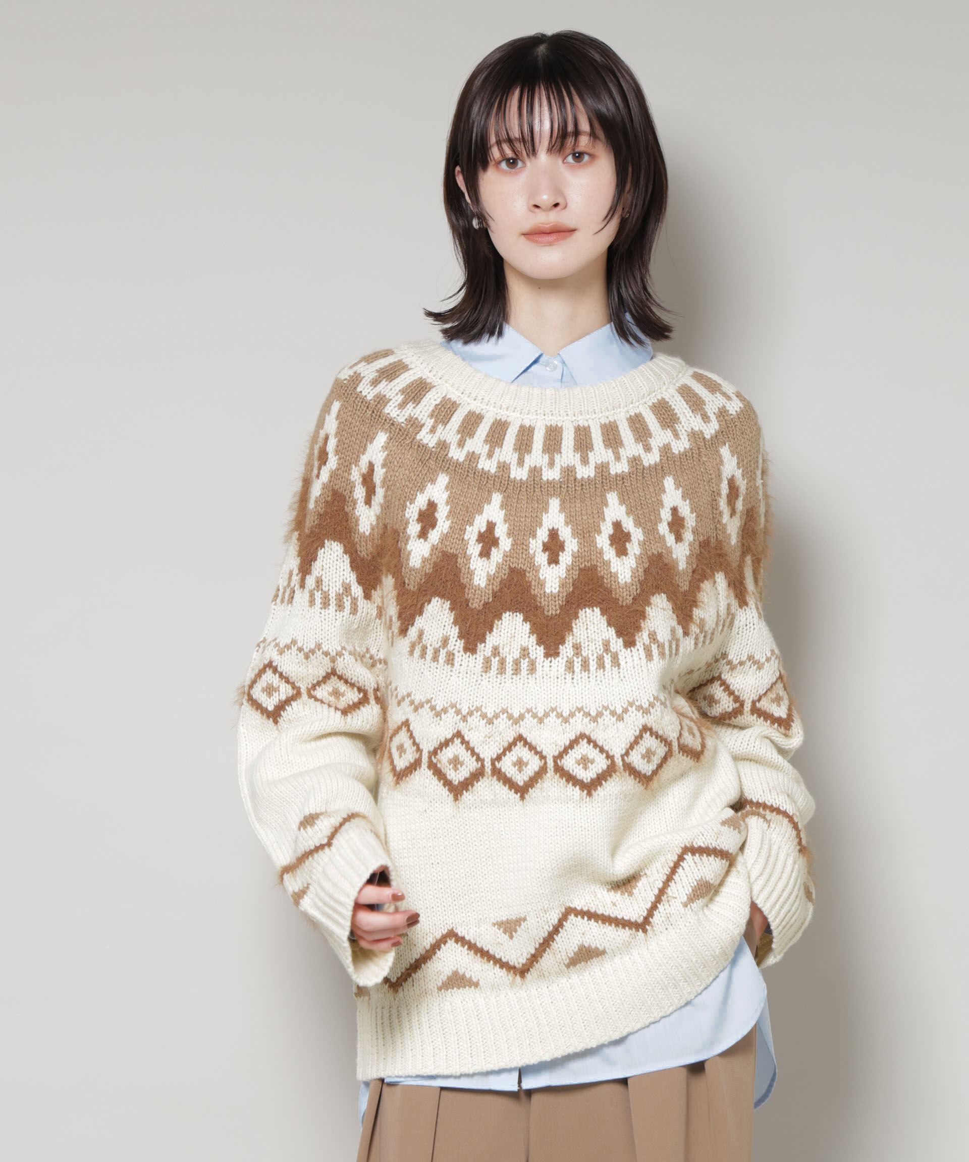 nano･universe「シャギーミックス求心柄ニットトップス」|ニット・セーター|