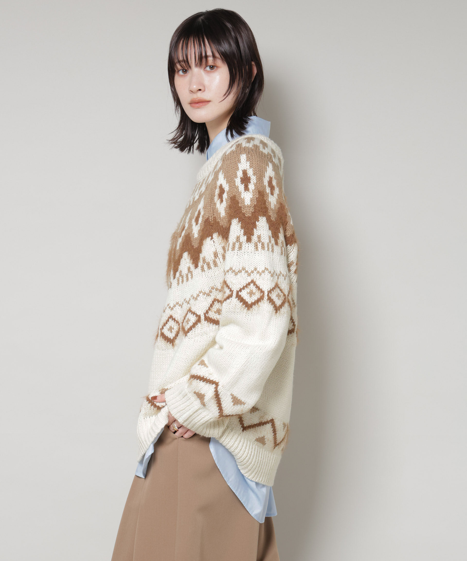 nano･universe「シャギーミックス求心柄ニットトップス」|ニット・セーター|