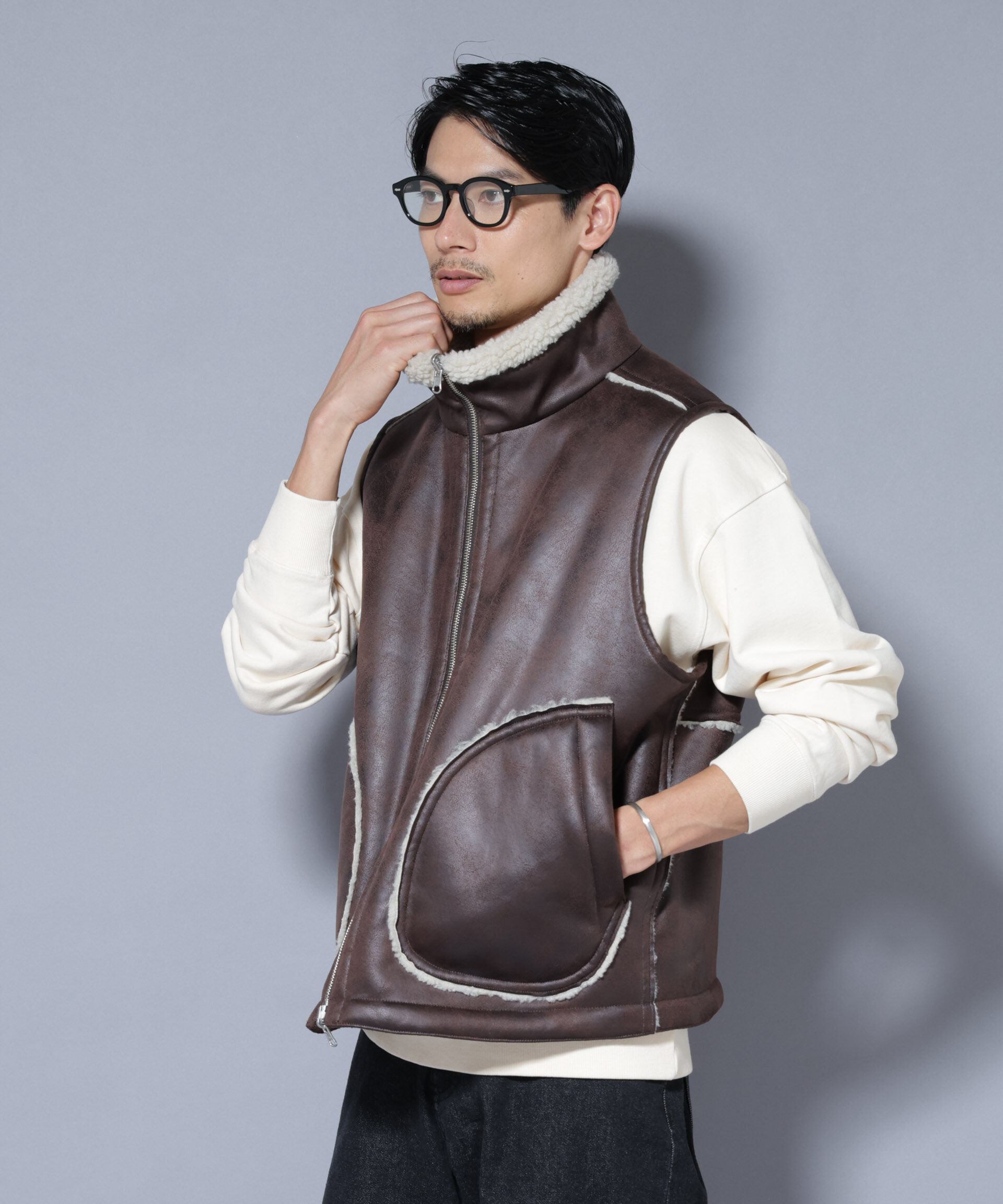 nano･universe「クラックフェイクムートンリバーシブルベスト」|ダウンベスト・ベスト|