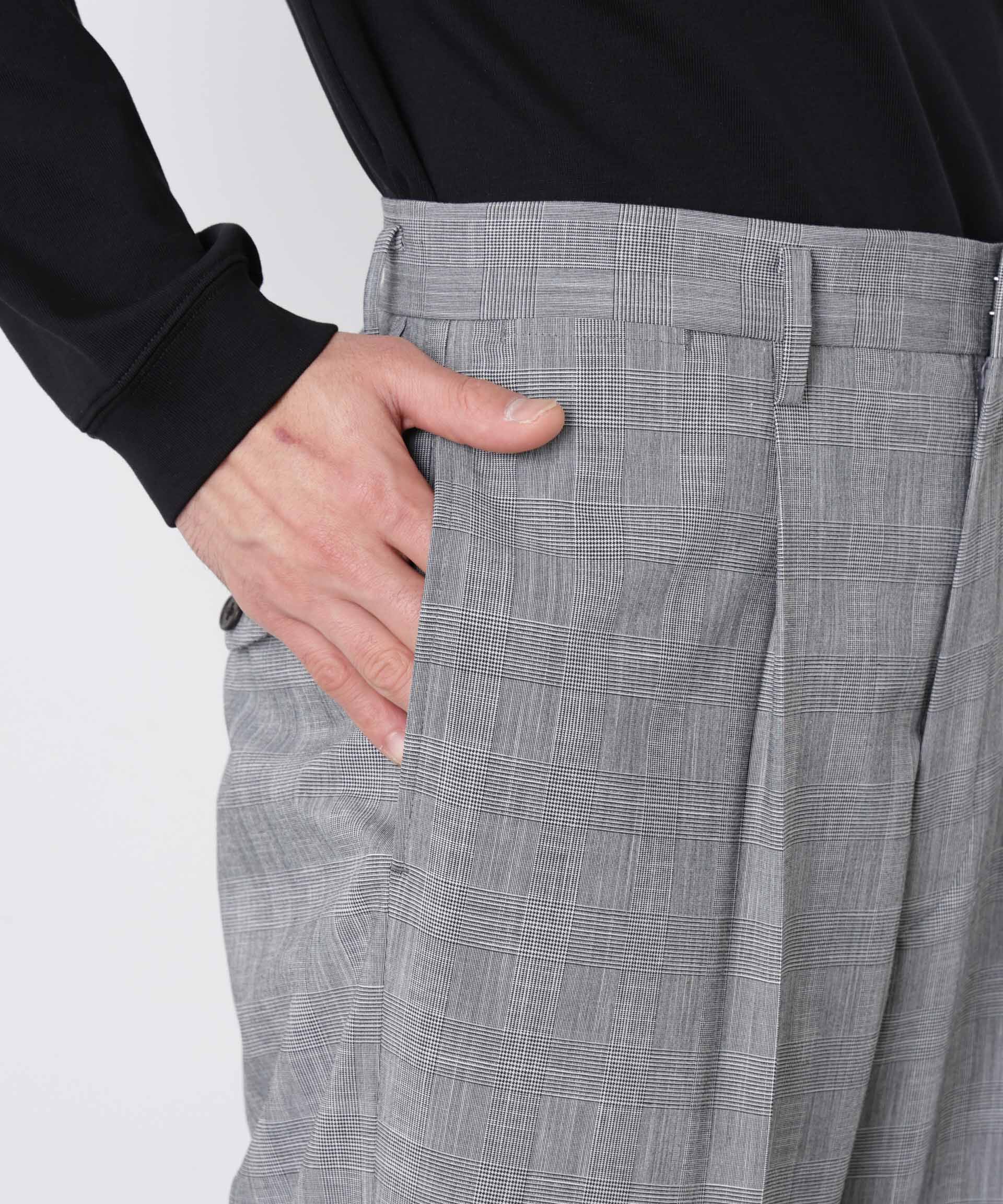 nano･universe「グレンチェックストレートパンツ（セットアップ可）」|チノ|