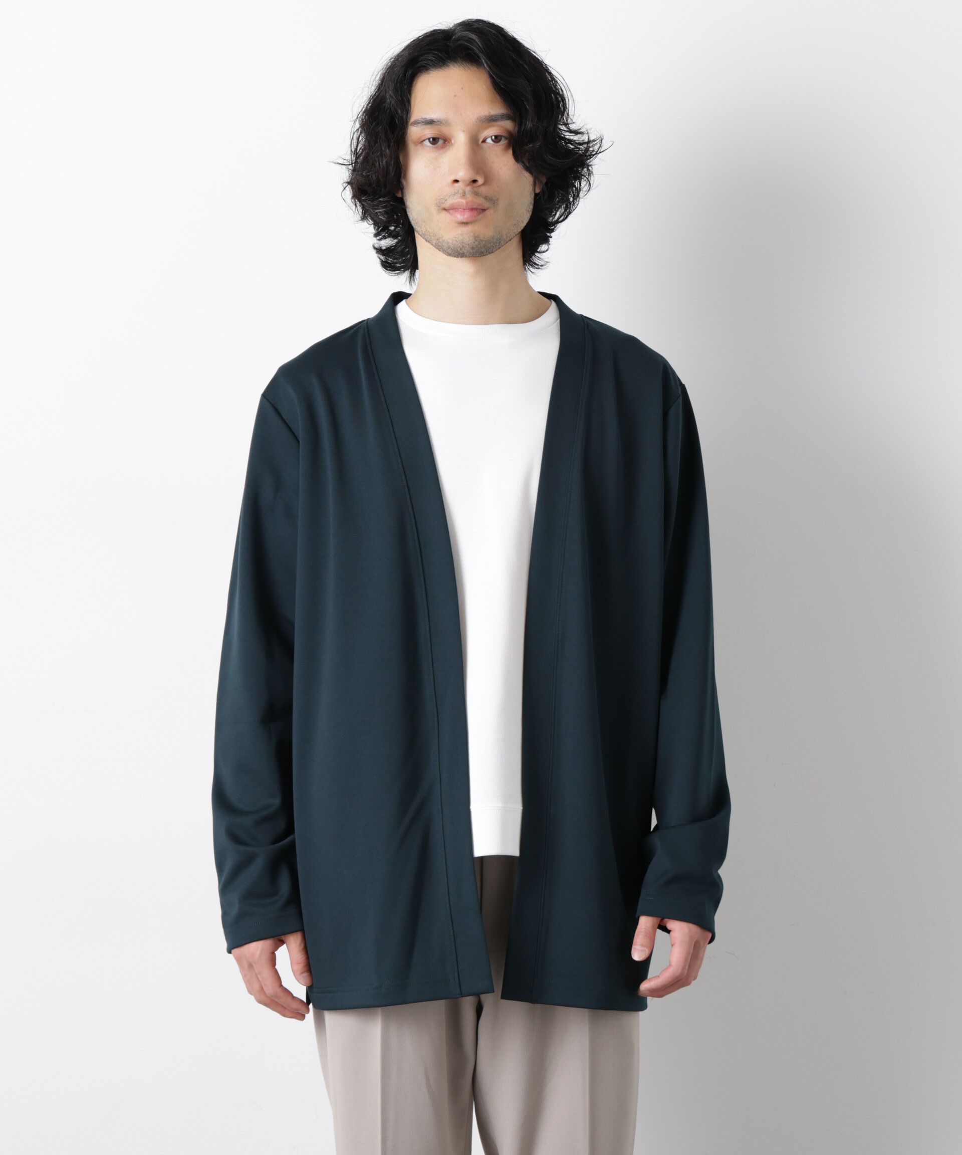 nano･universe「ダブルジャージー着流しカーディガン」|Tシャツ・カットソー|グリーン