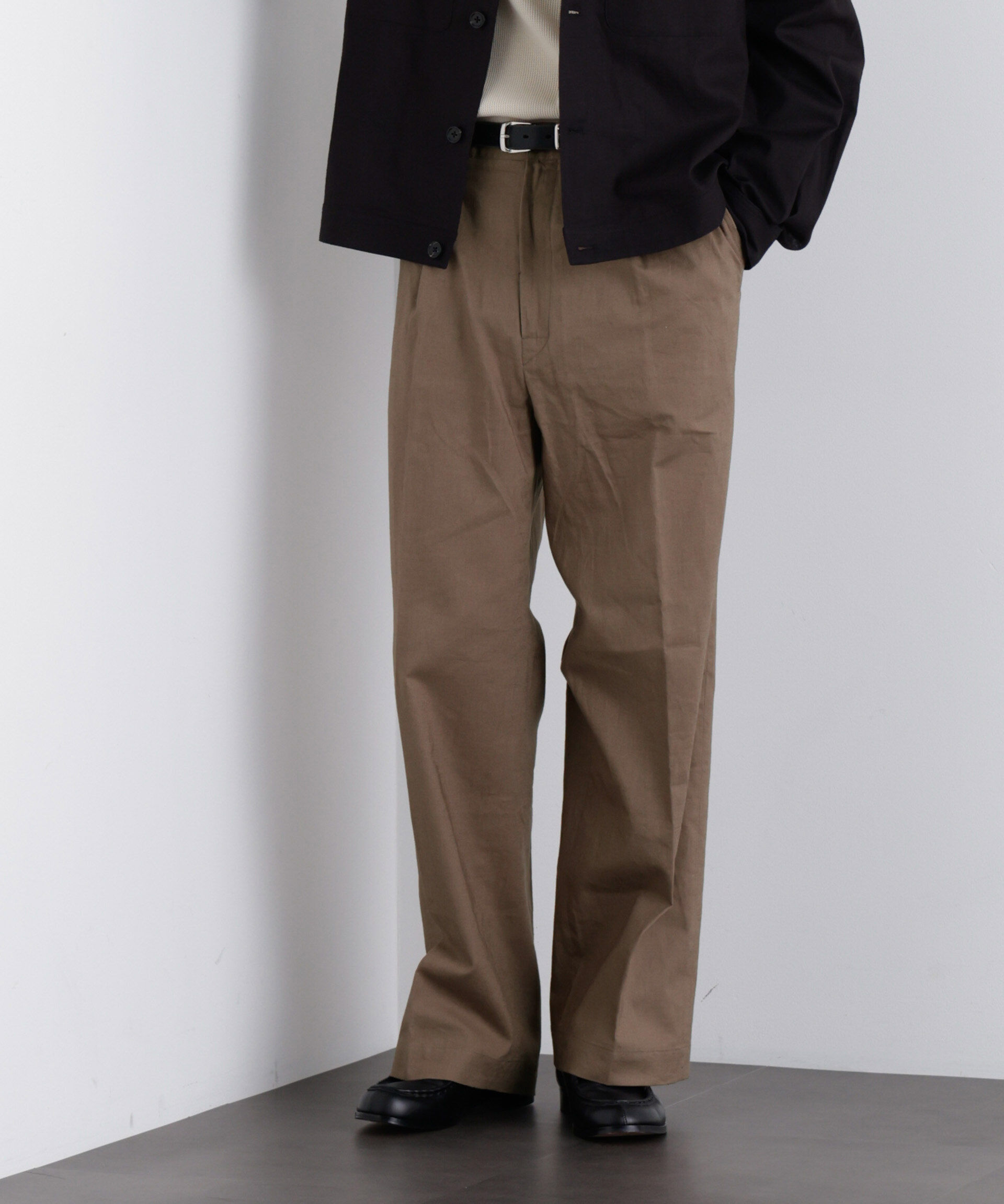 nano･universe「｢FRENCH LINEN｣ リネンコットンストレートパンツ（セットアップ可）」|チノ|