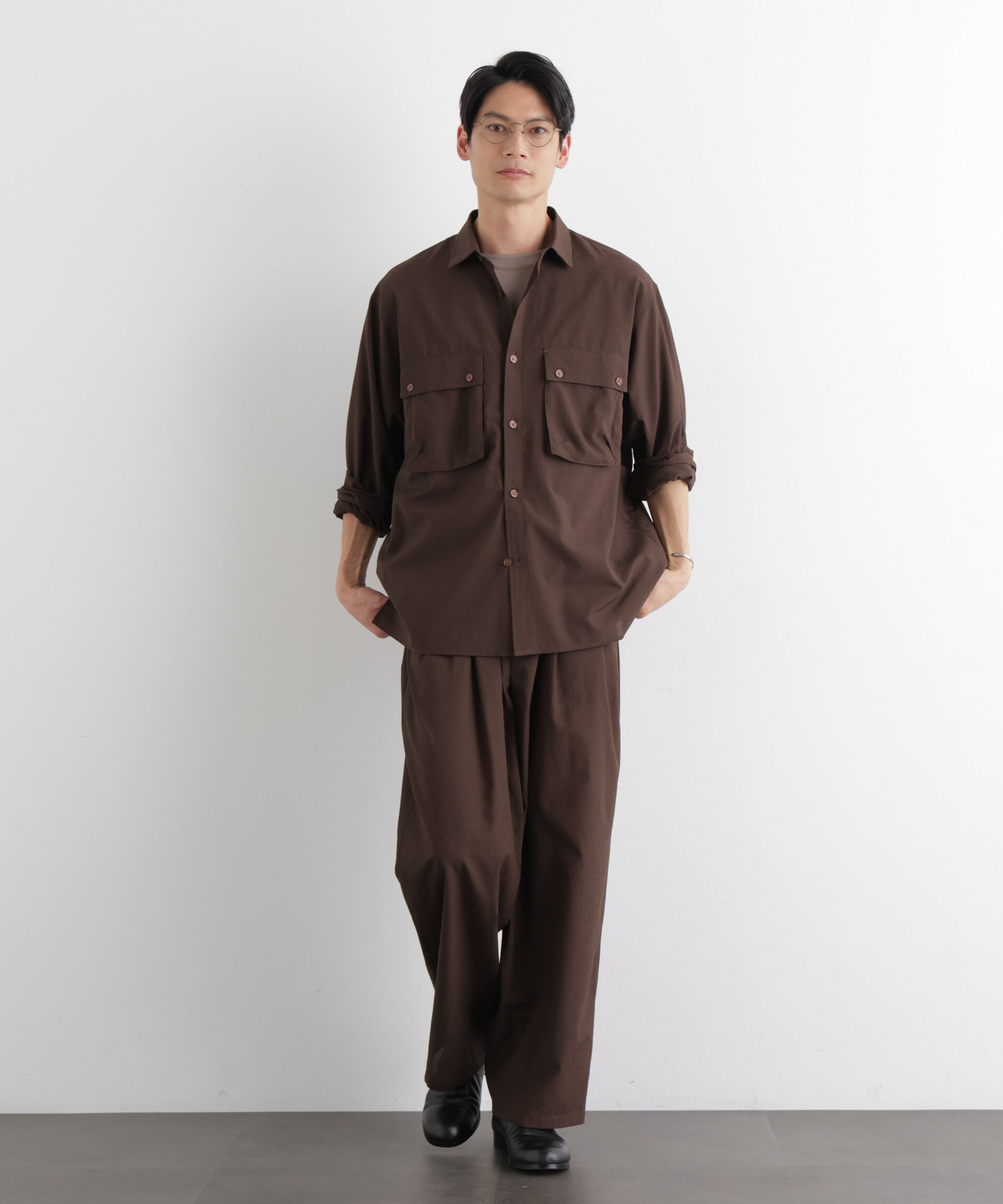 nano･universe「ﾃｸﾆｶﾙﾘﾈﾝﾗｲｸWﾎﾟｹｯﾄｼｬﾂｼﾞｬｹｯﾄ/吸水速乾･接触  」|シャツ・ブラウス|