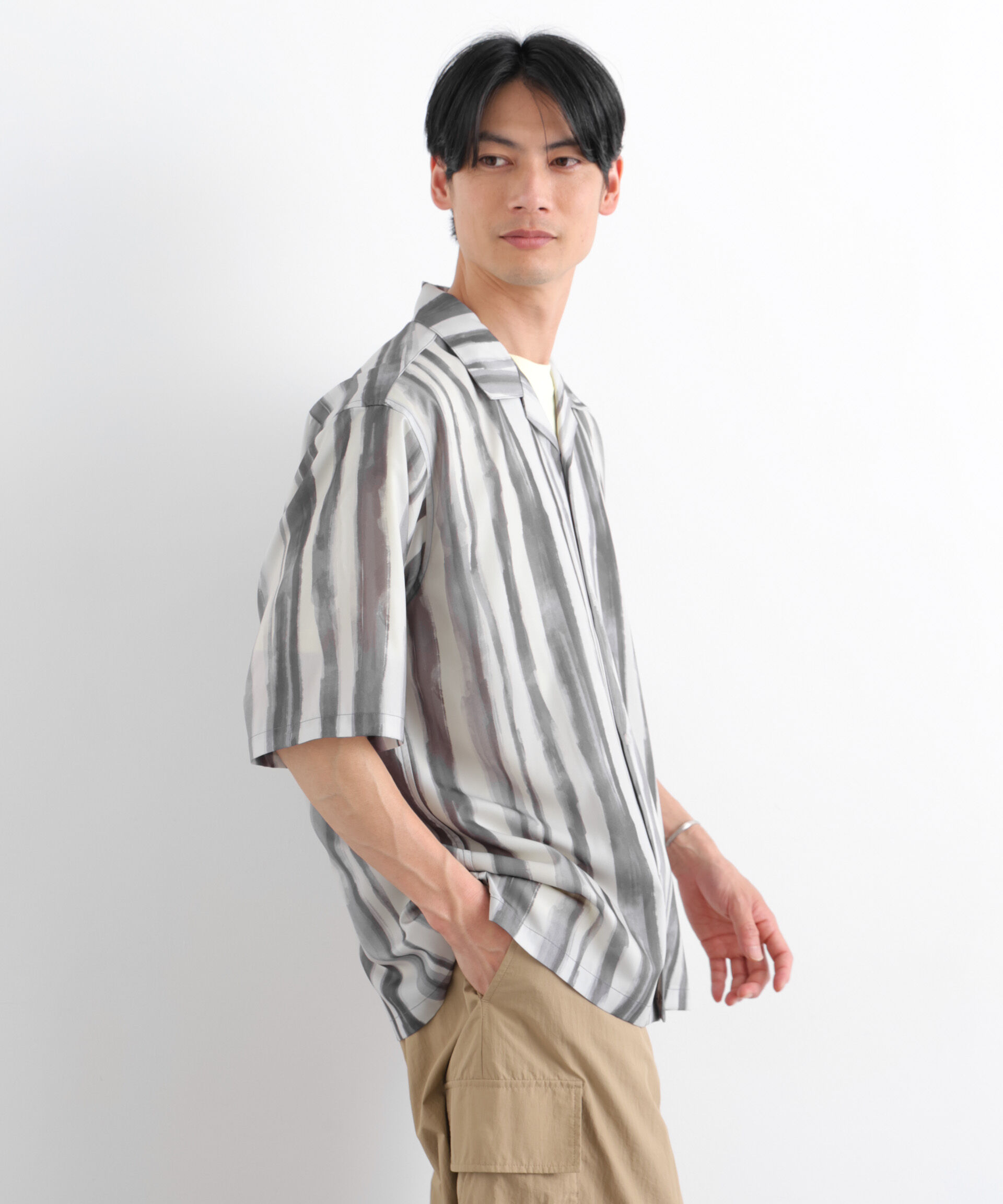nano･universe「デザインストライプシャツ 半袖」|シャツ・ブラウス|パターン1