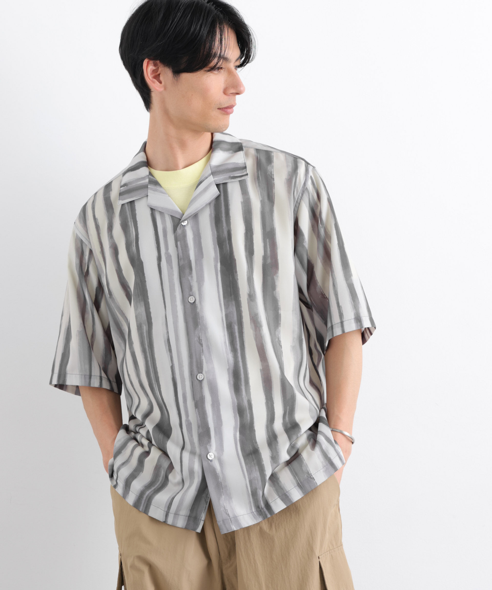 nano･universe「デザインストライプシャツ 半袖」|シャツ・ブラウス|