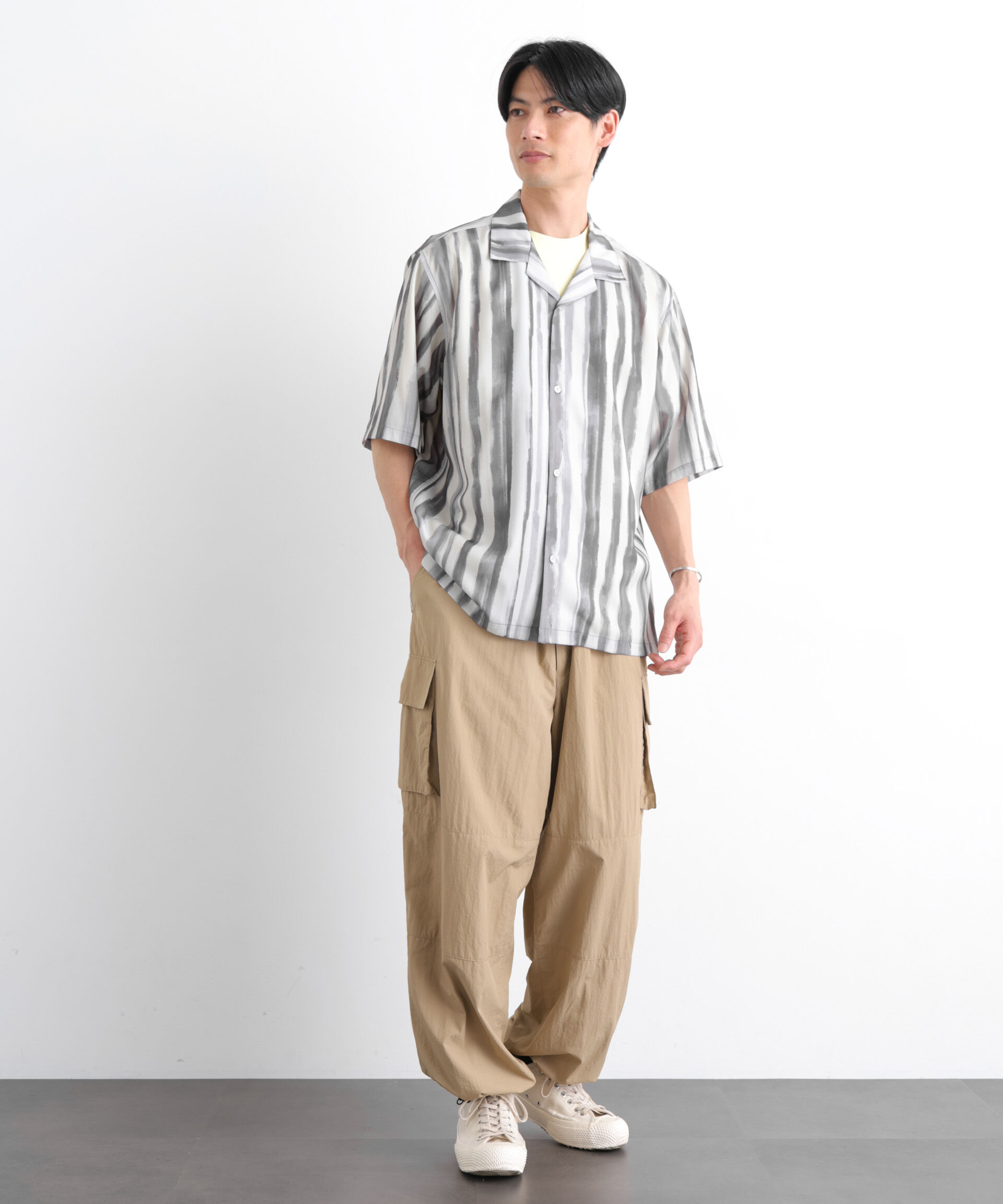 nano･universe「デザインストライプシャツ 半袖」|シャツ・ブラウス|