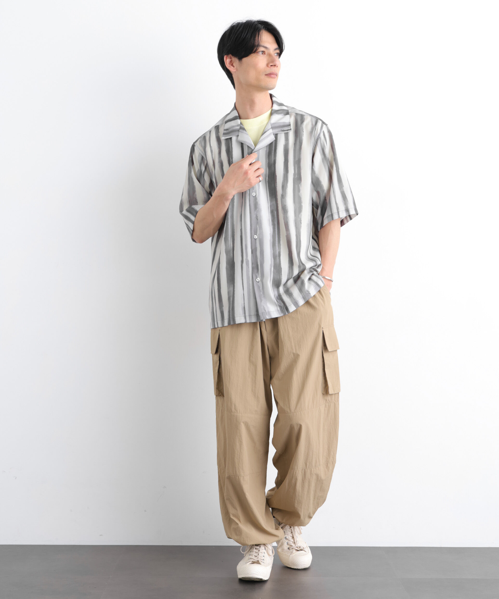 nano･universe「デザインストライプシャツ 半袖」|シャツ・ブラウス|