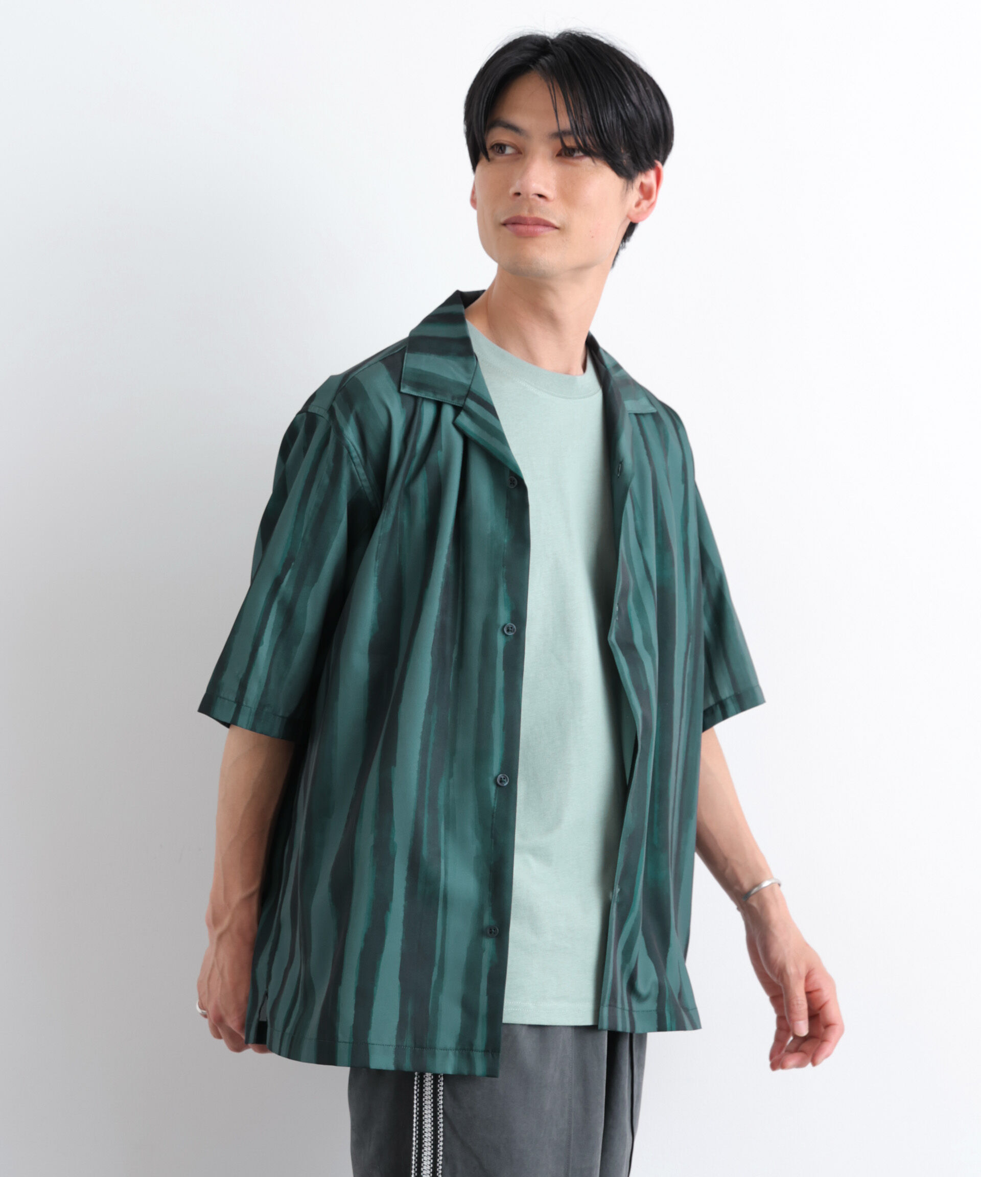 nano･universe「デザインストライプシャツ 半袖」|シャツ・ブラウス|パターン21