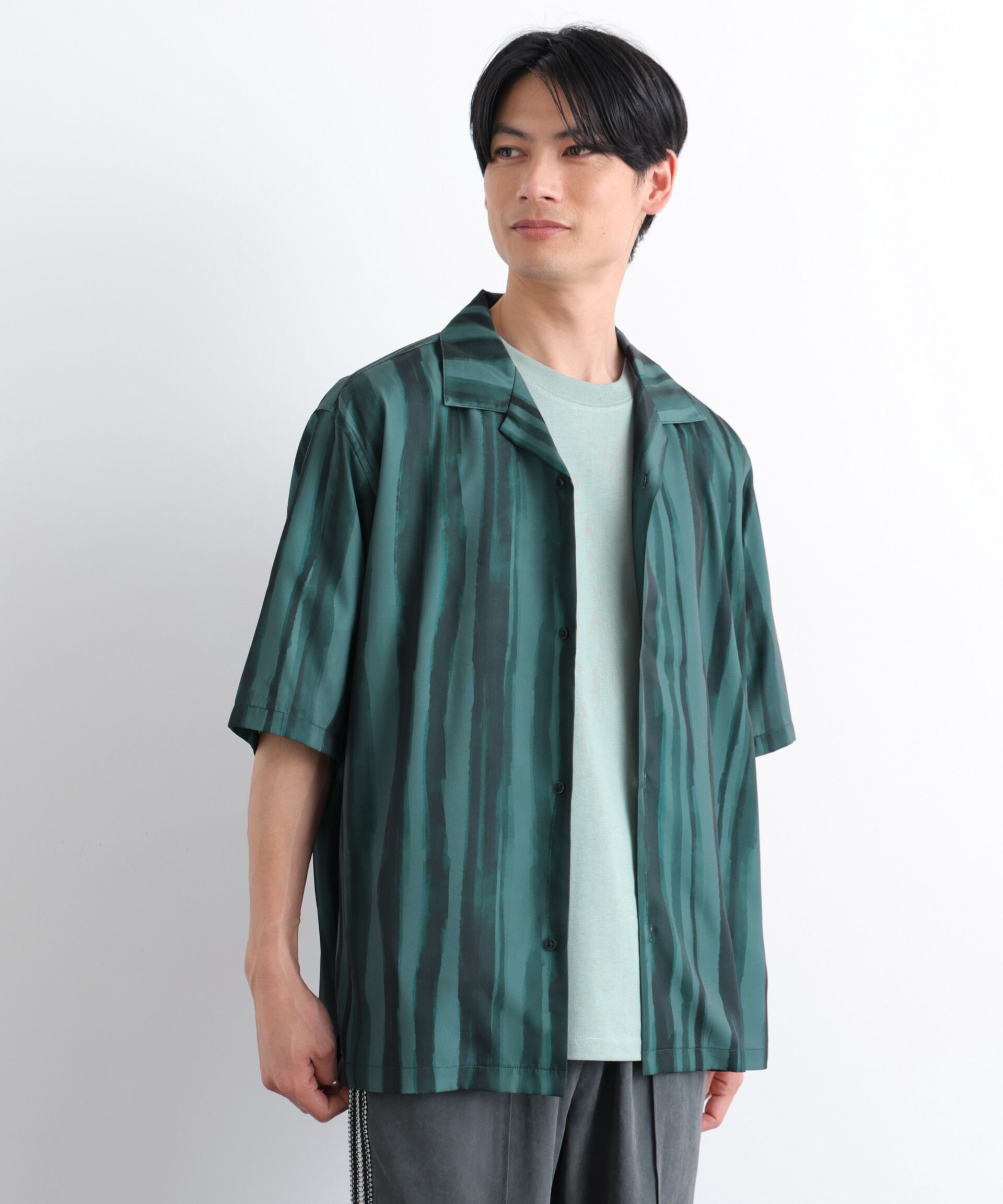 nano･universe「デザインストライプシャツ 半袖」|シャツ・ブラウス|