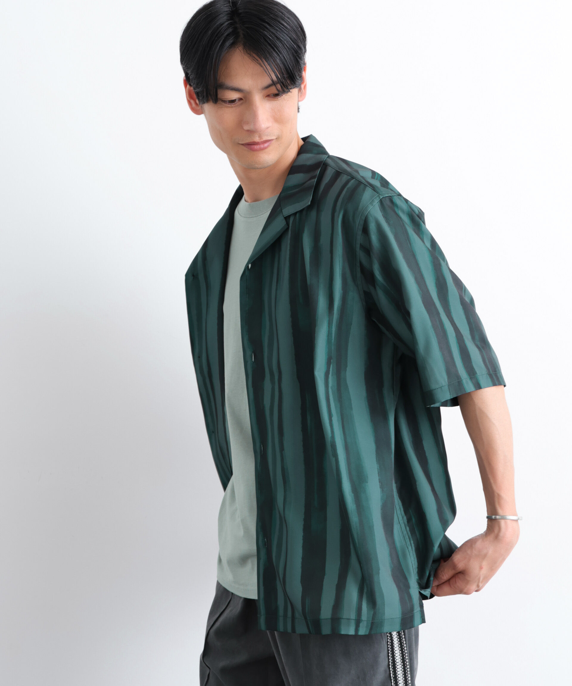 nano･universe「デザインストライプシャツ 半袖」|シャツ・ブラウス|