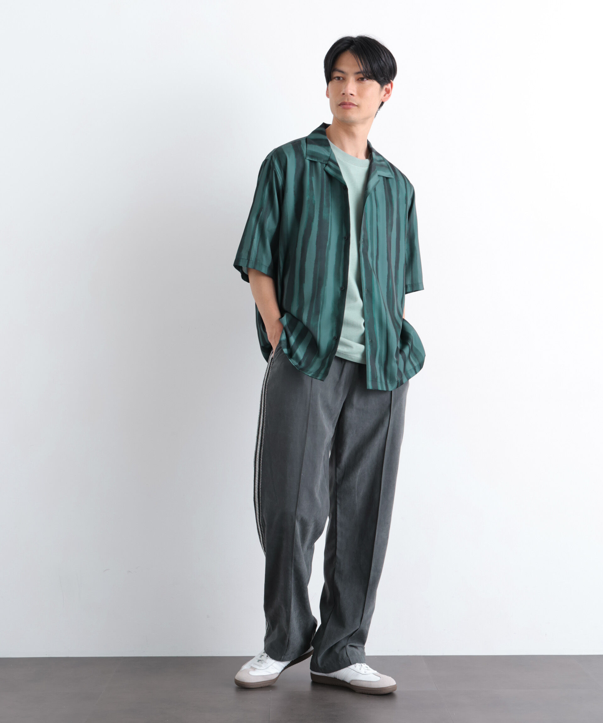 nano･universe「デザインストライプシャツ 半袖」|シャツ・ブラウス|