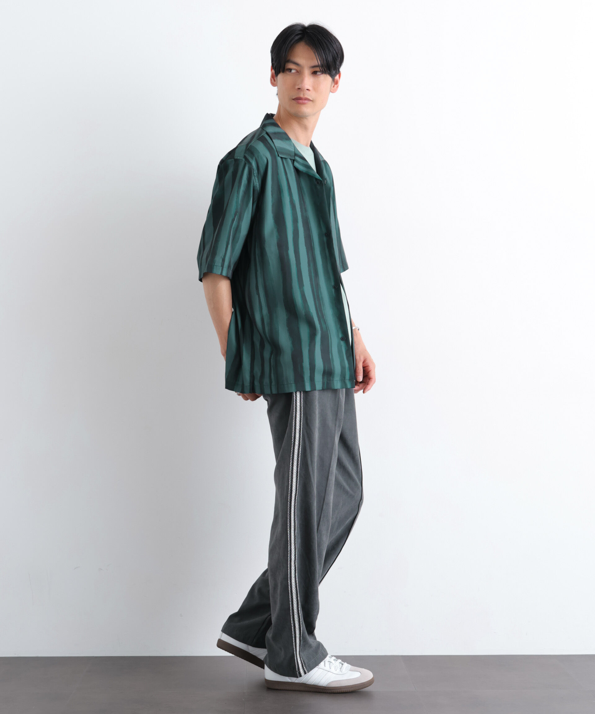 nano･universe「デザインストライプシャツ 半袖」|シャツ・ブラウス|