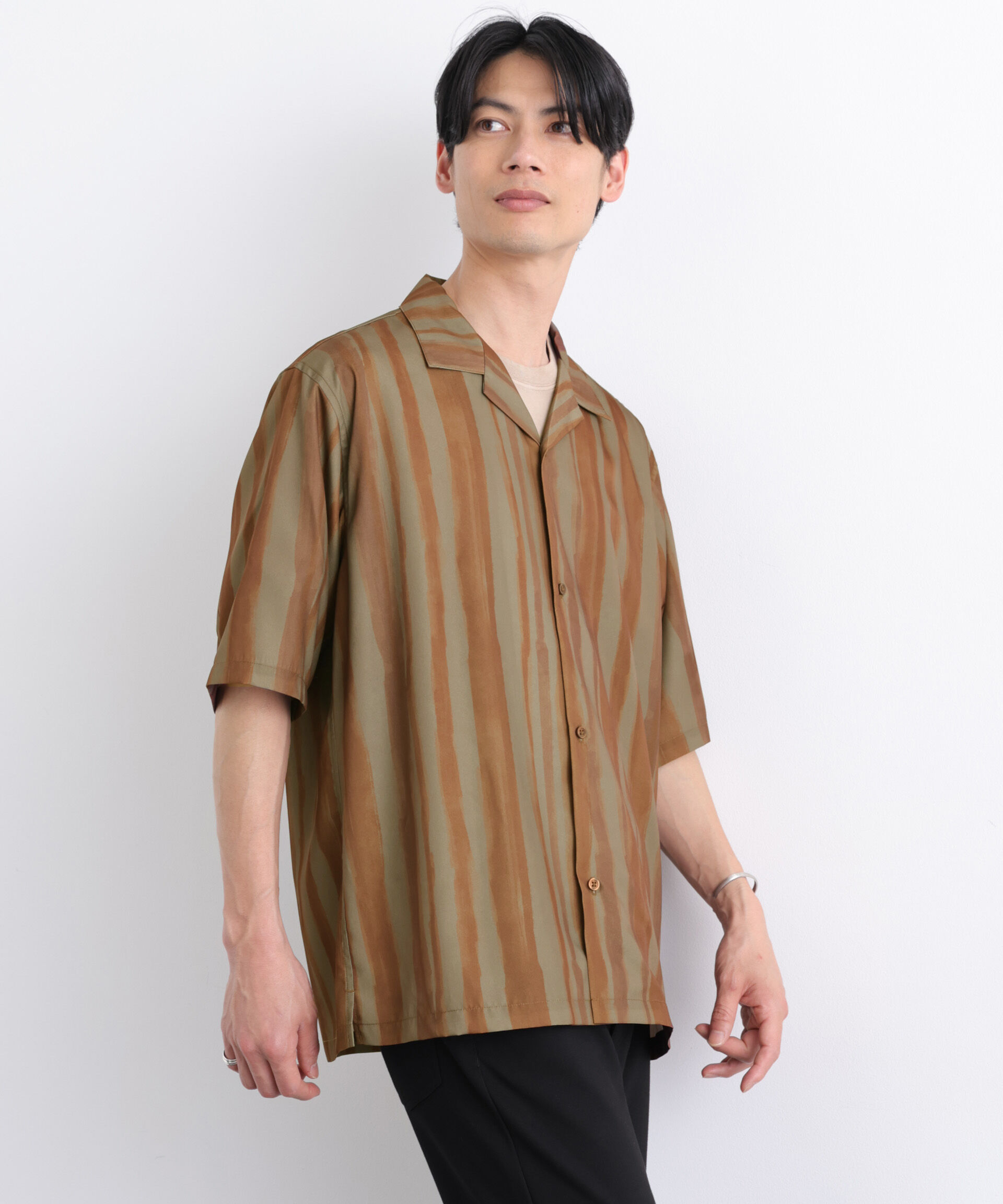 nano･universe「デザインストライプシャツ 半袖」|シャツ・ブラウス|