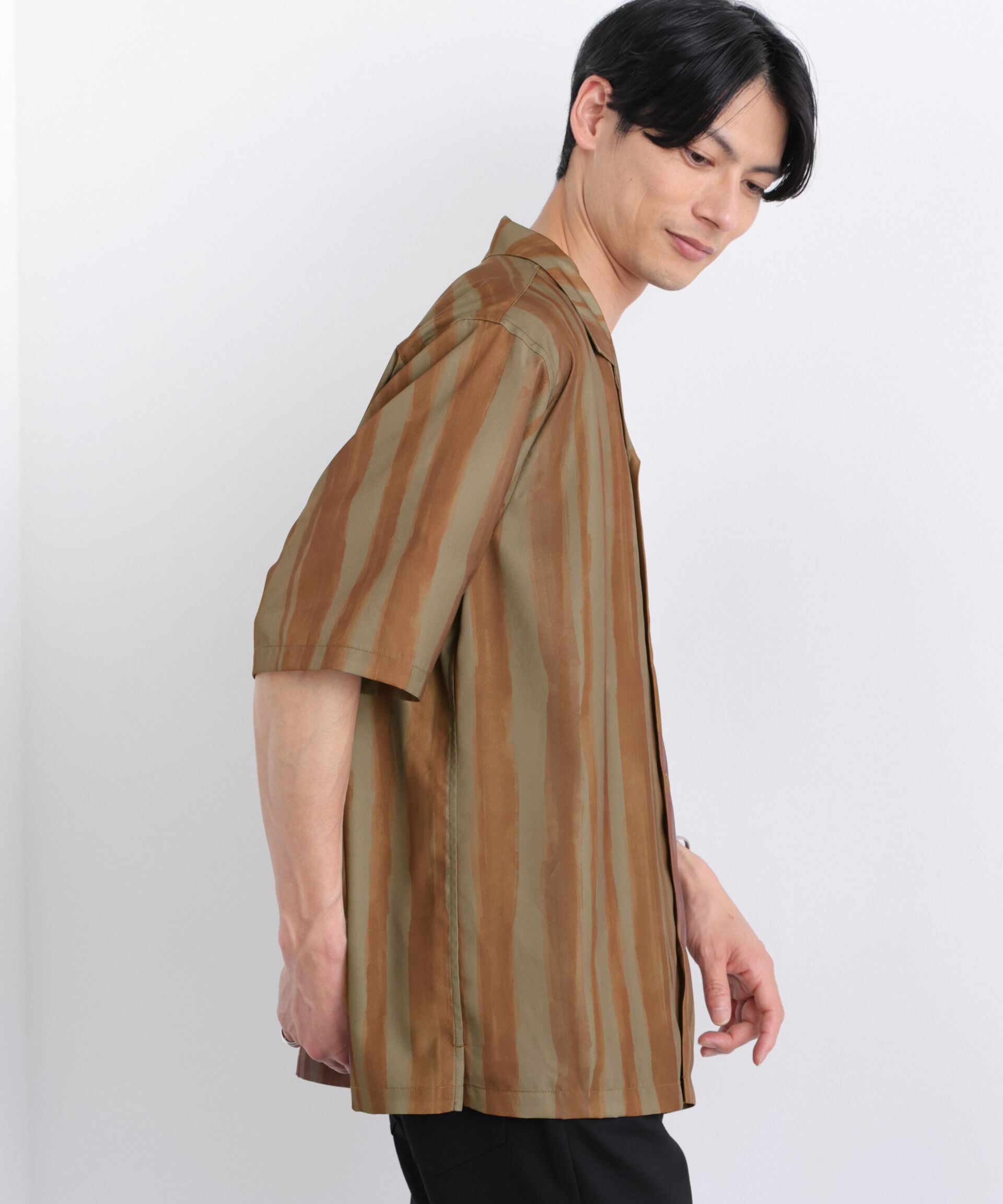 nano･universe「デザインストライプシャツ 半袖」|シャツ・ブラウス|