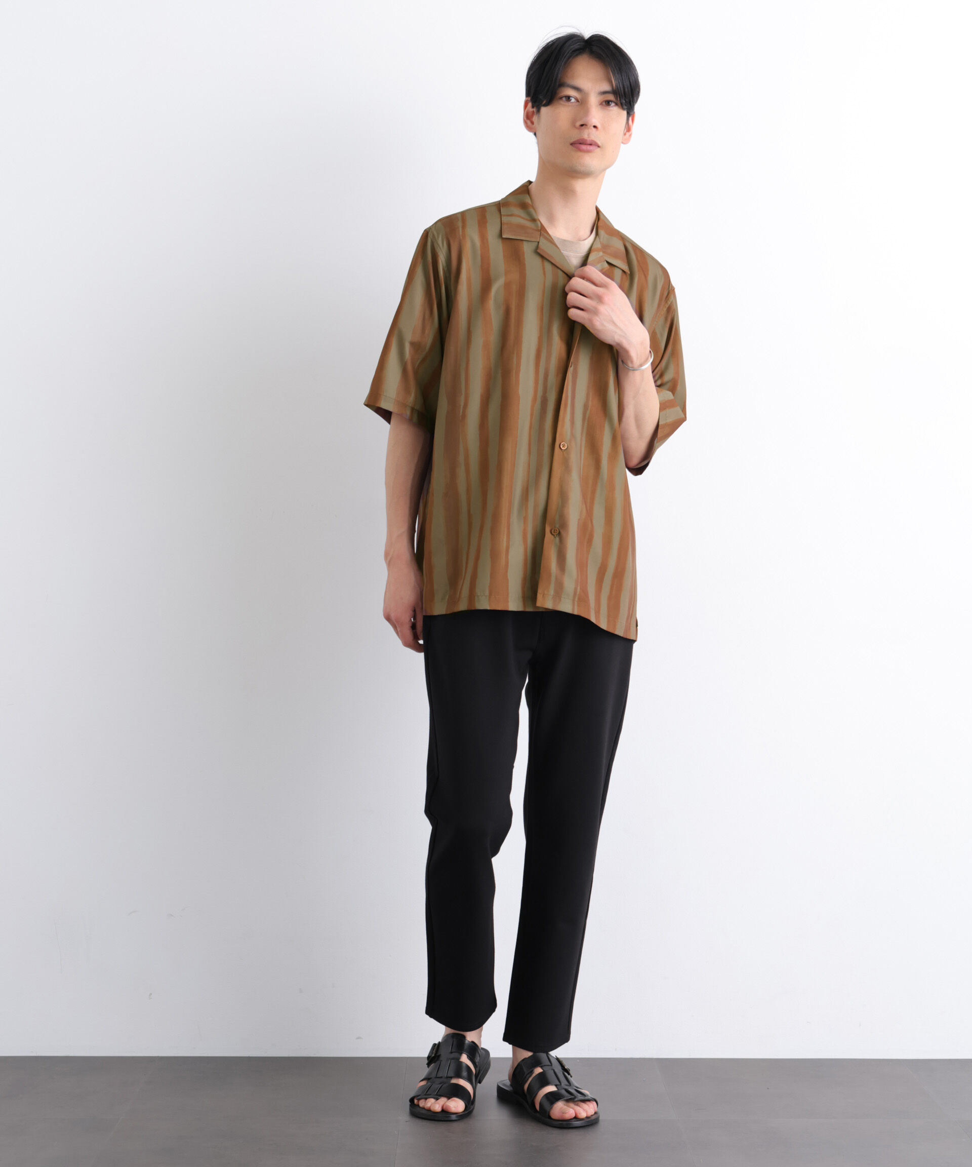 nano･universe「デザインストライプシャツ 半袖」|シャツ・ブラウス|