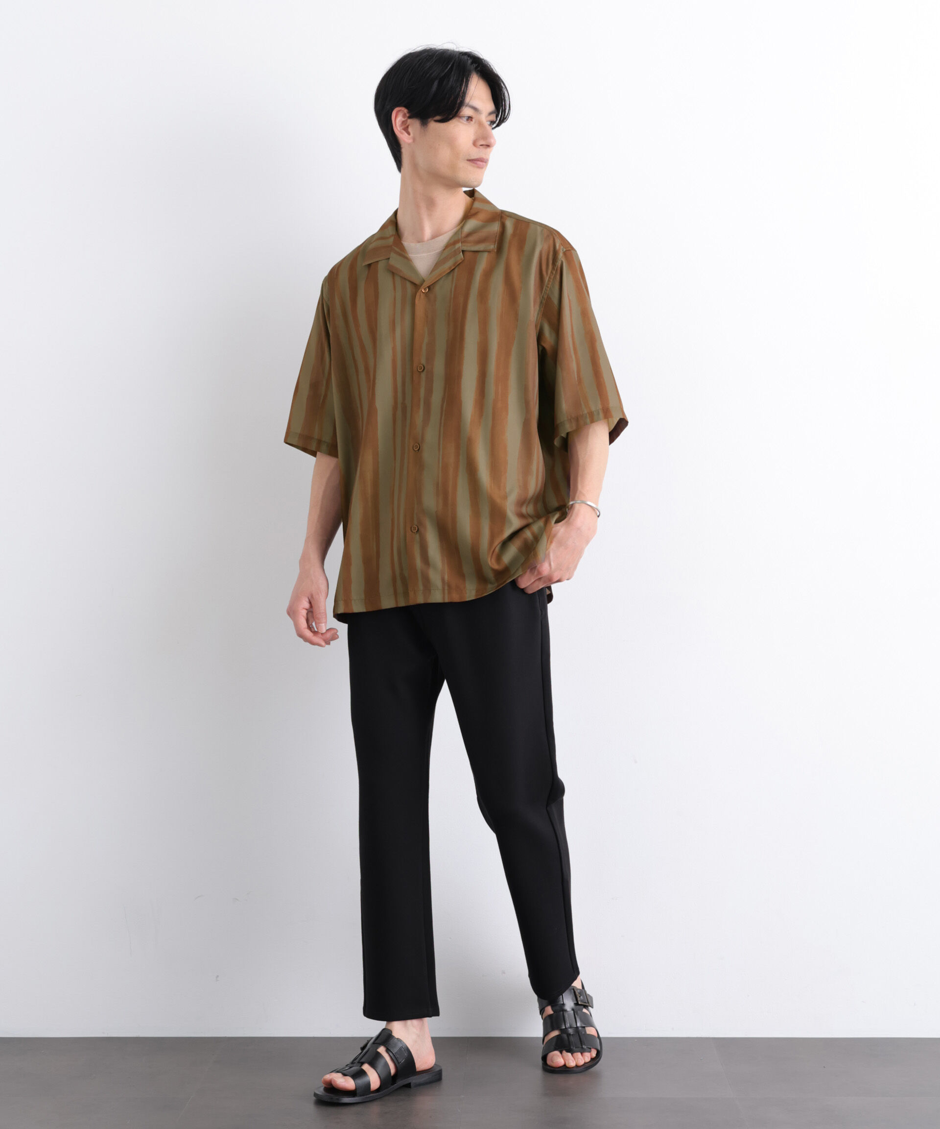 nano･universe「デザインストライプシャツ 半袖」|シャツ・ブラウス|