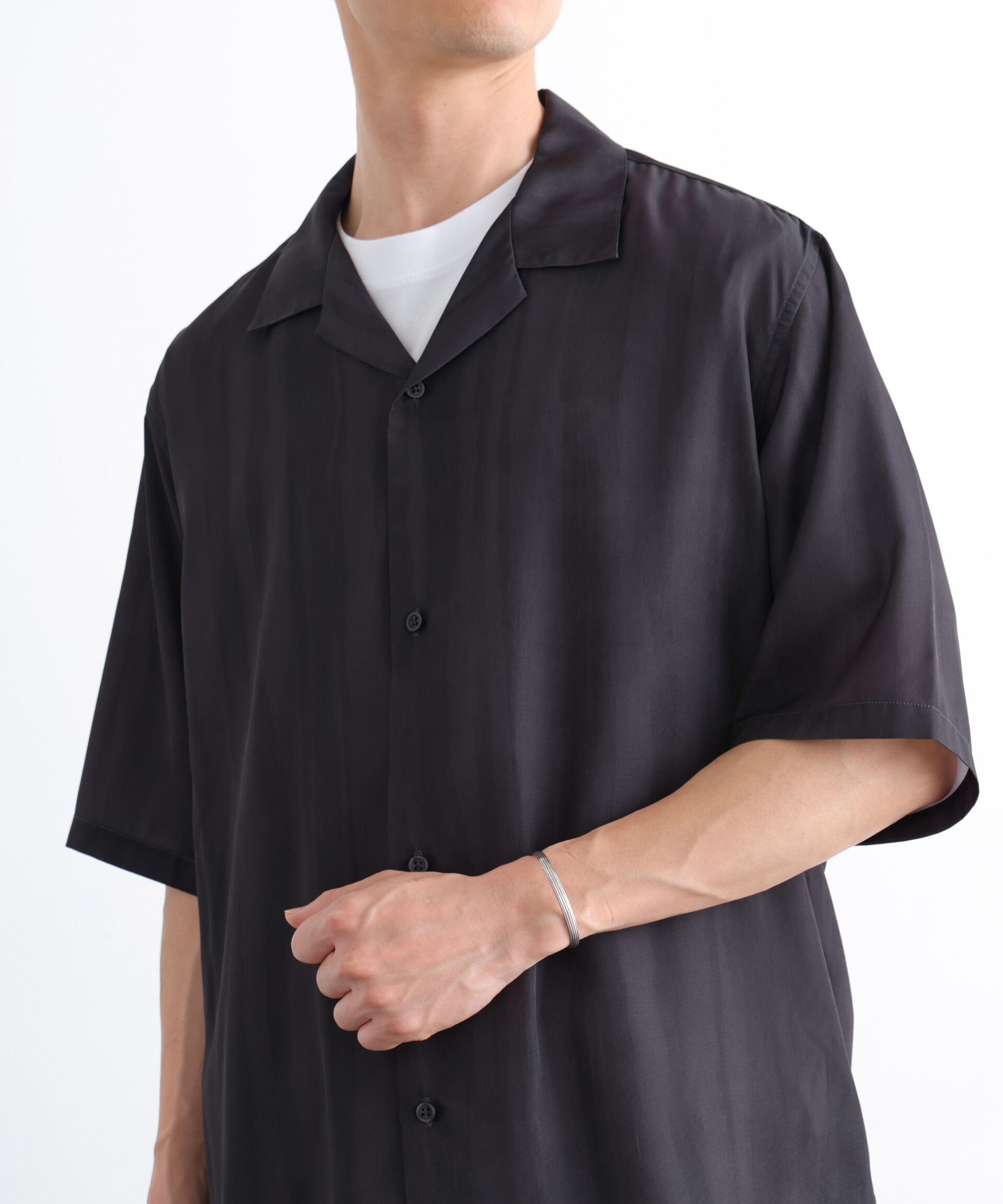 nano･universe「デザインストライプシャツ 半袖」|シャツ・ブラウス|